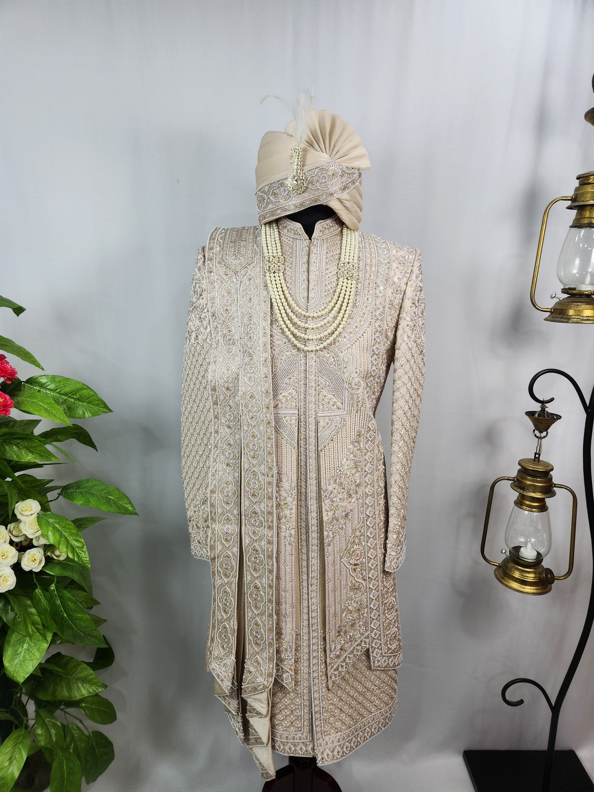 Rose Gold Wedding Groom Sherwani - 2 layer Beads Studded | Sherwani For Men