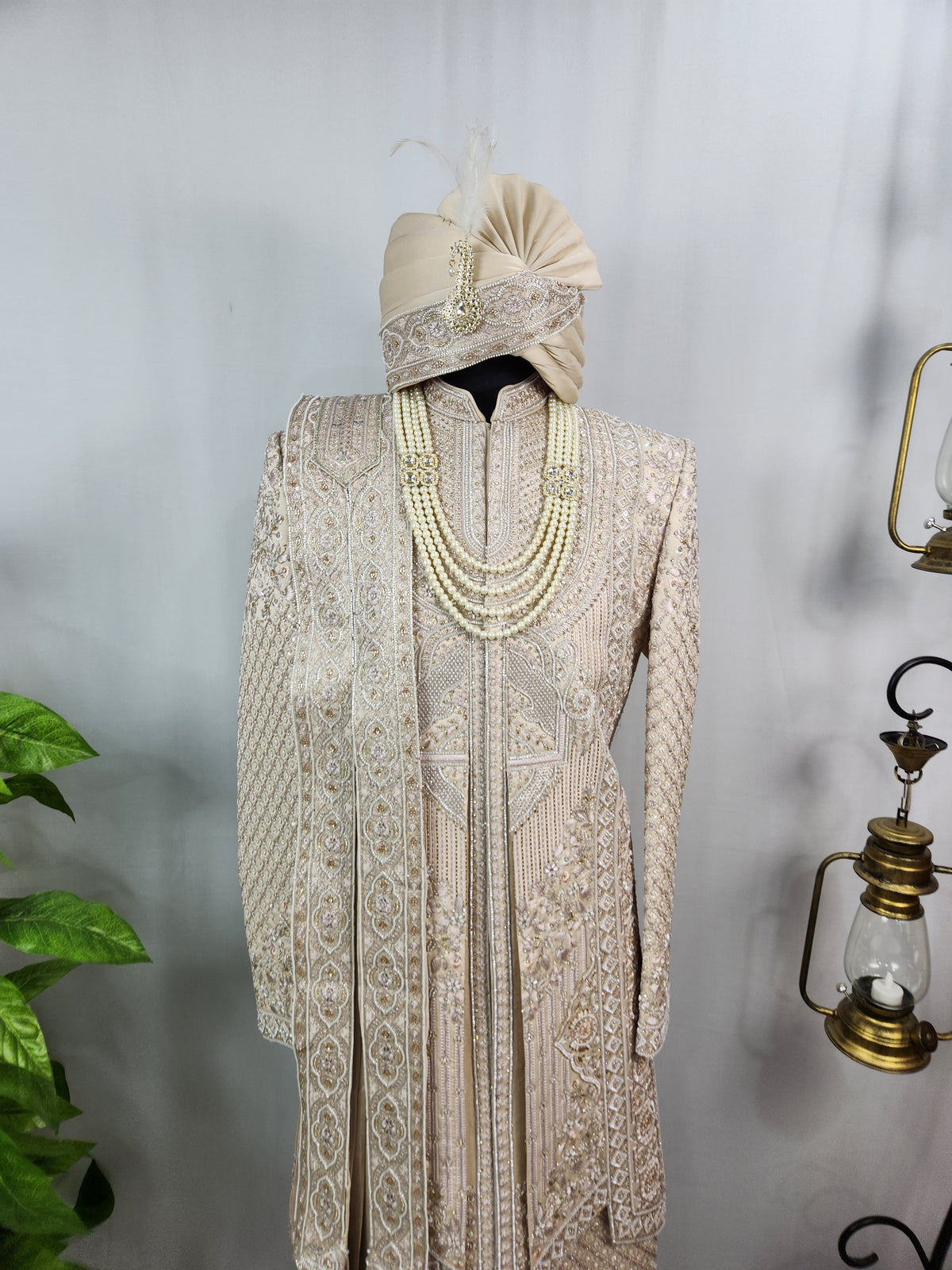 Rose Gold Wedding Groom Sherwani - 2 layer Beads Studded | Sherwani For Men