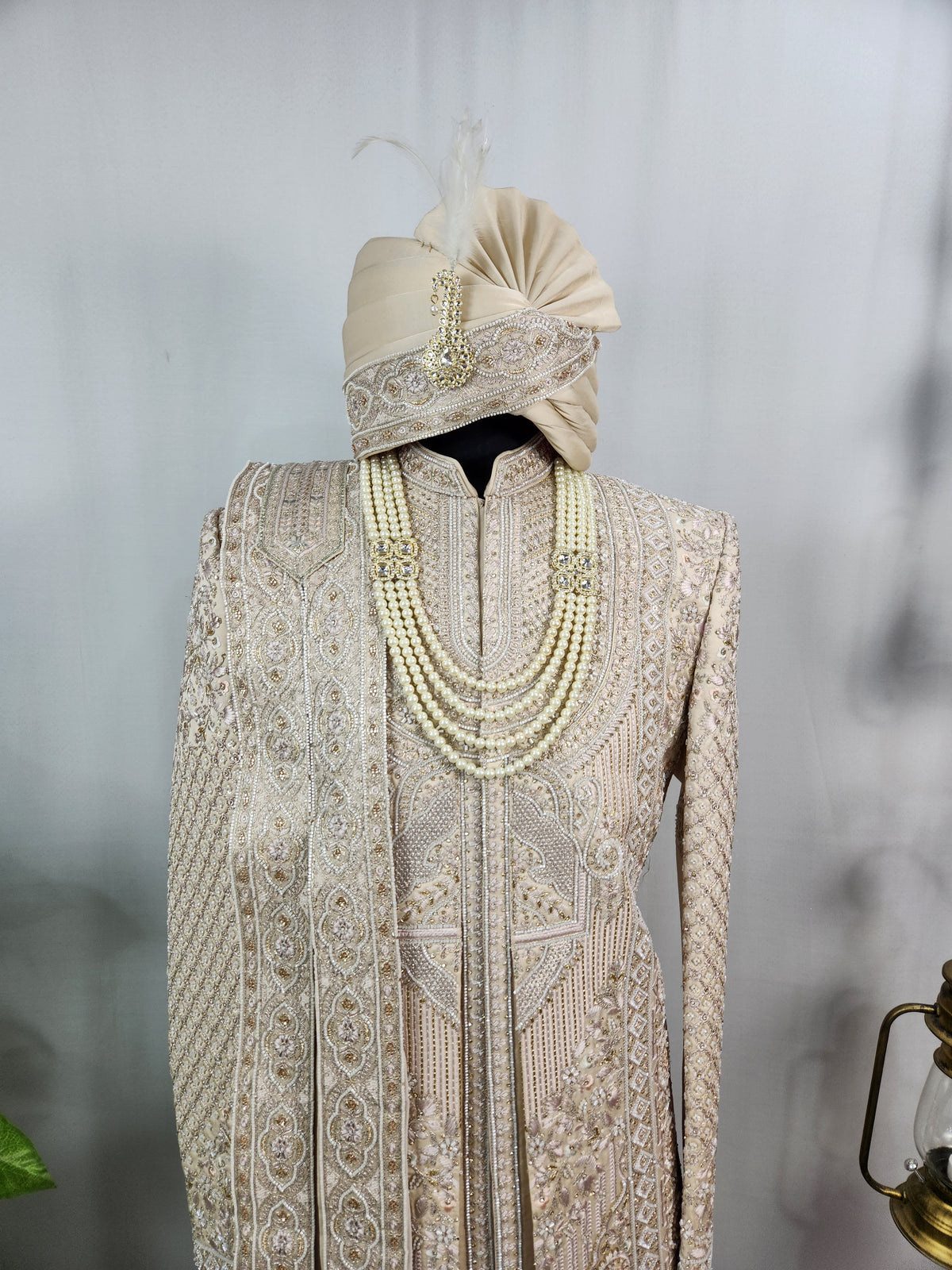 Rose Gold Wedding Groom Sherwani - 2 layer Beads Studded | Sherwani For Men