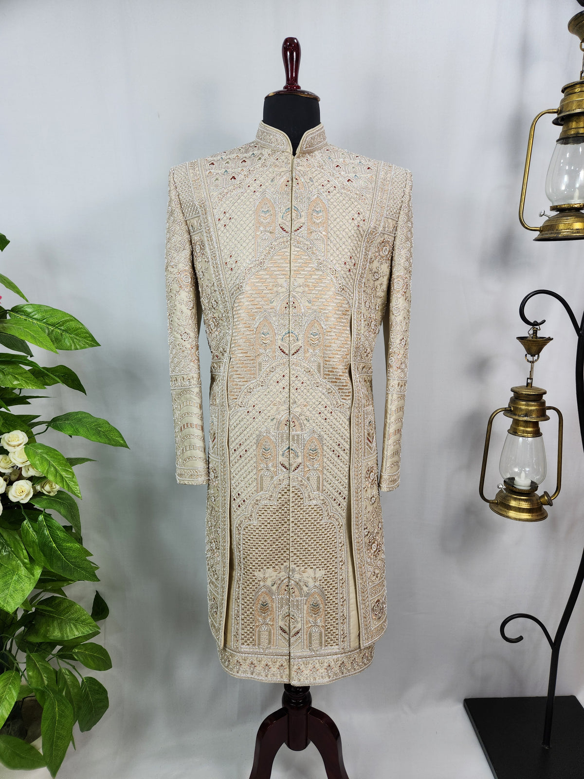 Golden Groom Sherwani - Layered Design | Sherwani For Men
