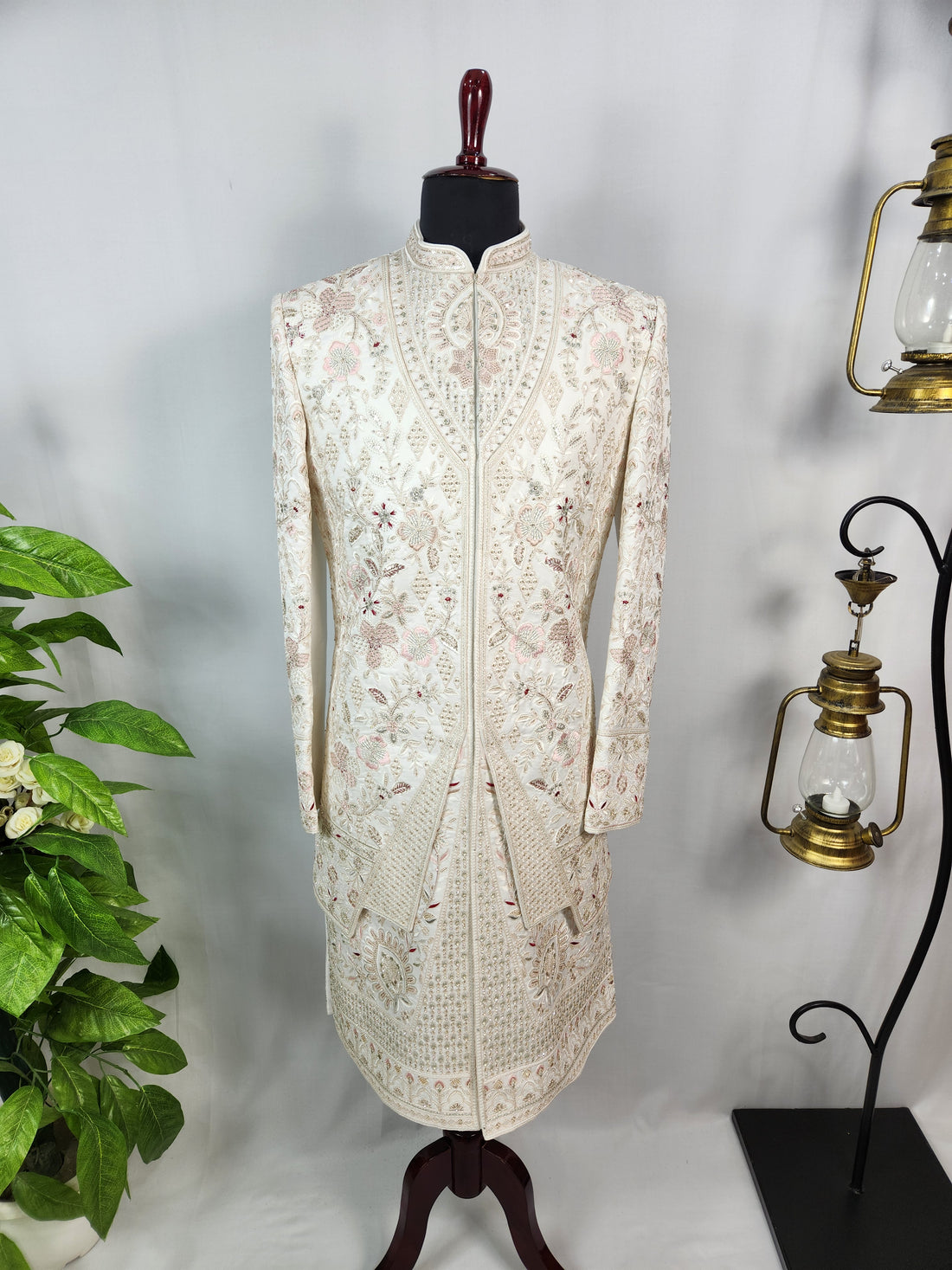 White Wedding Groom Sherwani - Layered Jacket Design | Sherwani For Men