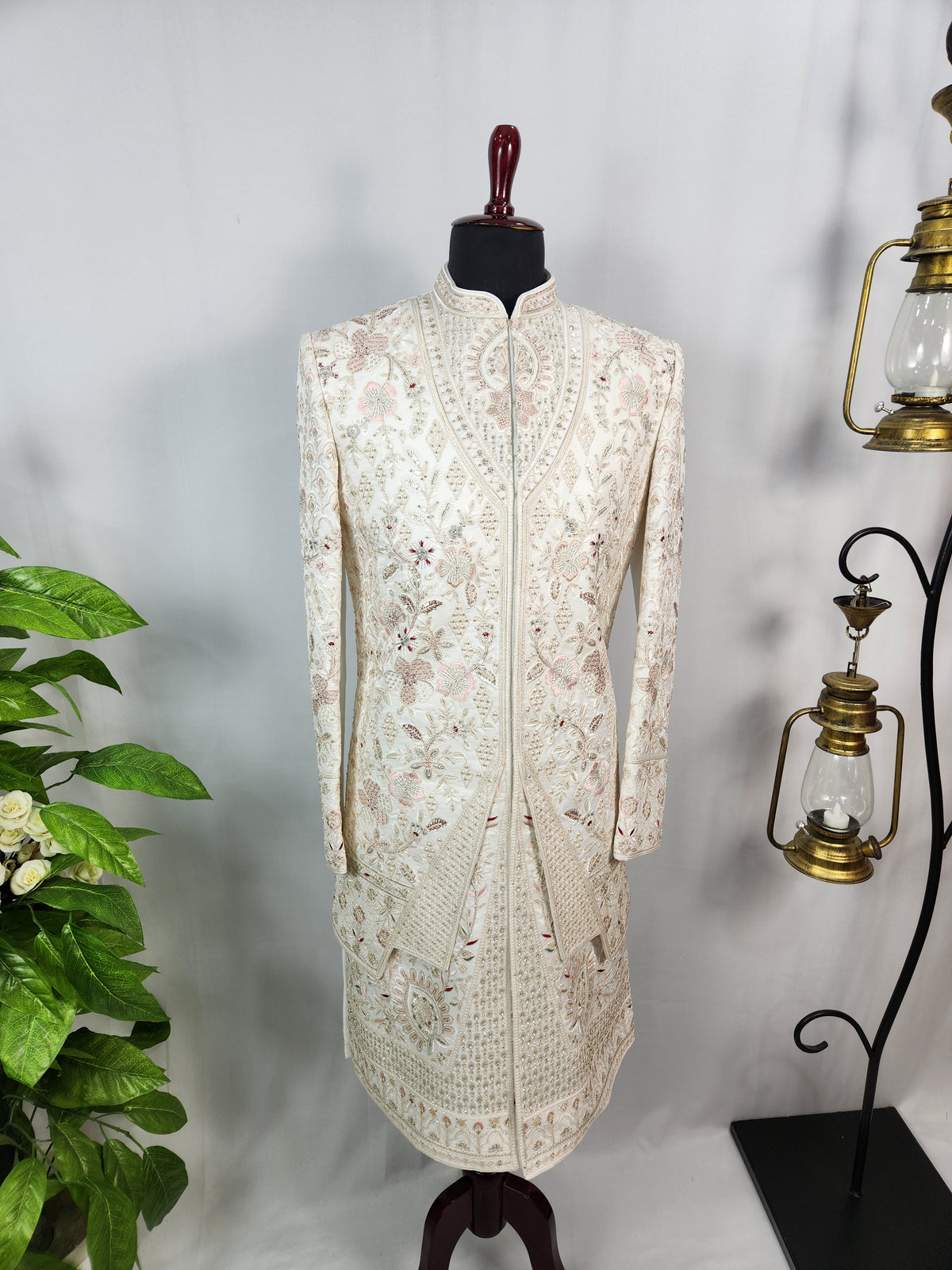 White Wedding Groom Sherwani - Layered Jacket Design | Sherwani For Men