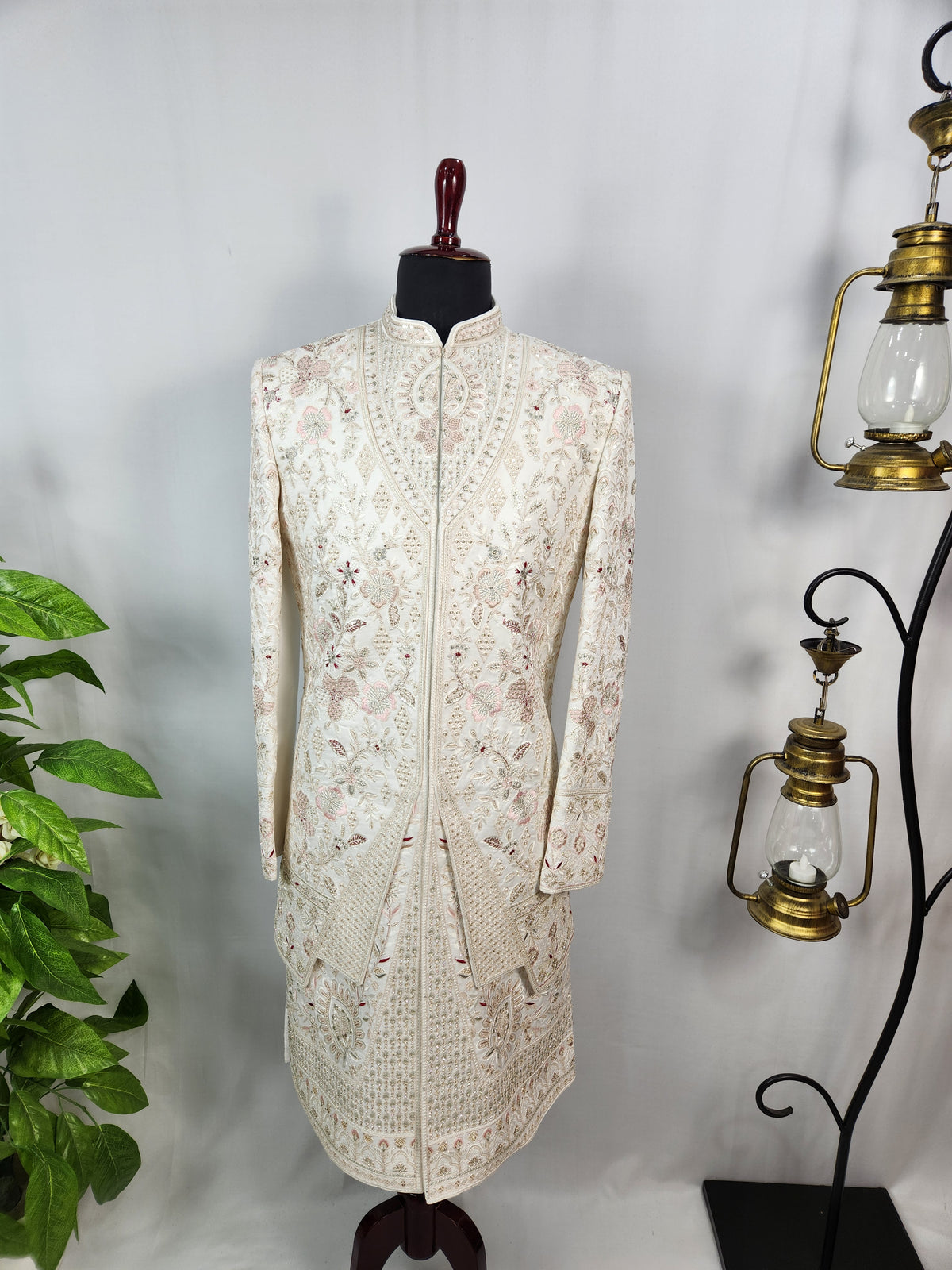 White Wedding Groom Sherwani - Layered Jacket Design | Sherwani For Men