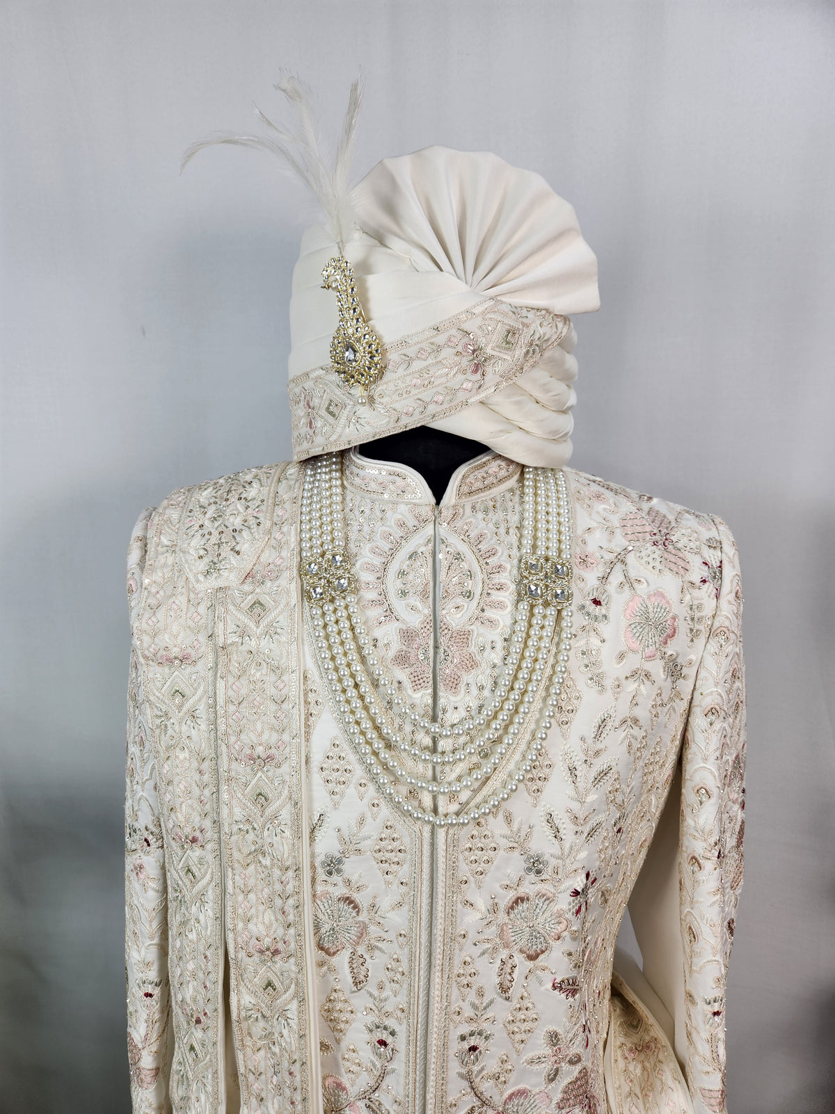 White Wedding Groom Sherwani - Layered Jacket Design | Sherwani For Men