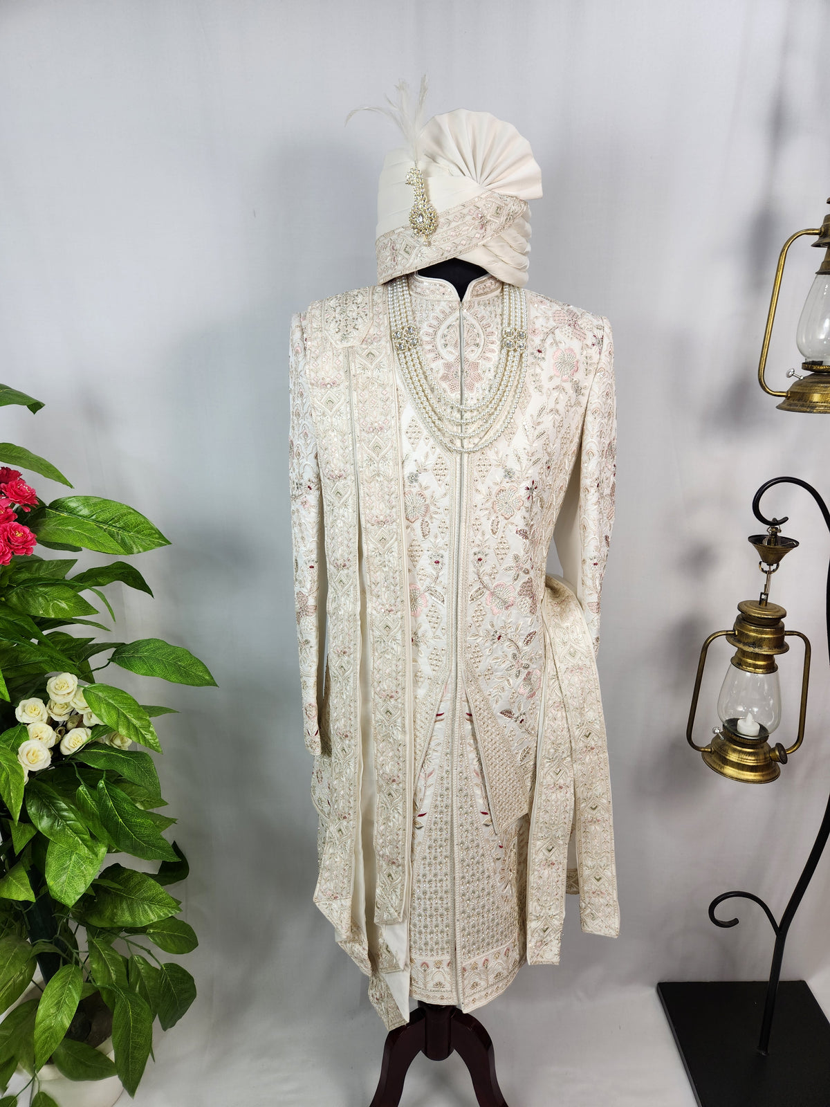 White Wedding Groom Sherwani - Layered Jacket Design | Sherwani For Men