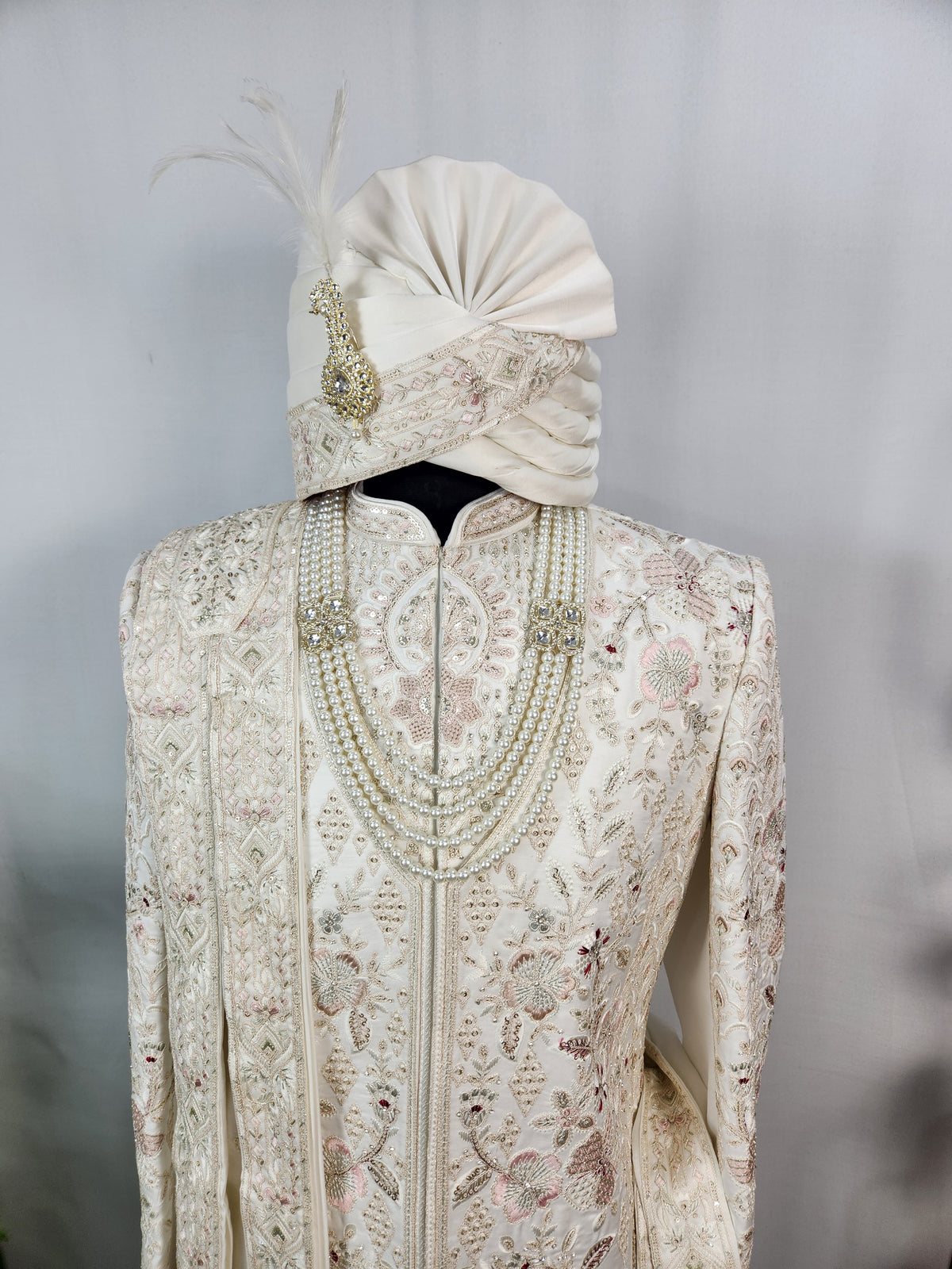 White Wedding Groom Sherwani - Layered Jacket Design | Sherwani For Men