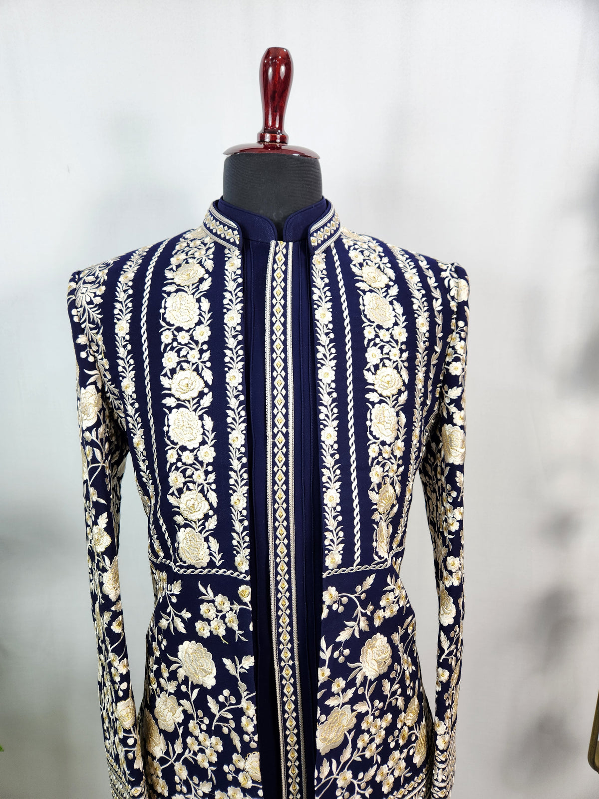 Blue Jodhpuri Suit With Shawl for Wedding – Zardozi Work | Indian Groom Outfit