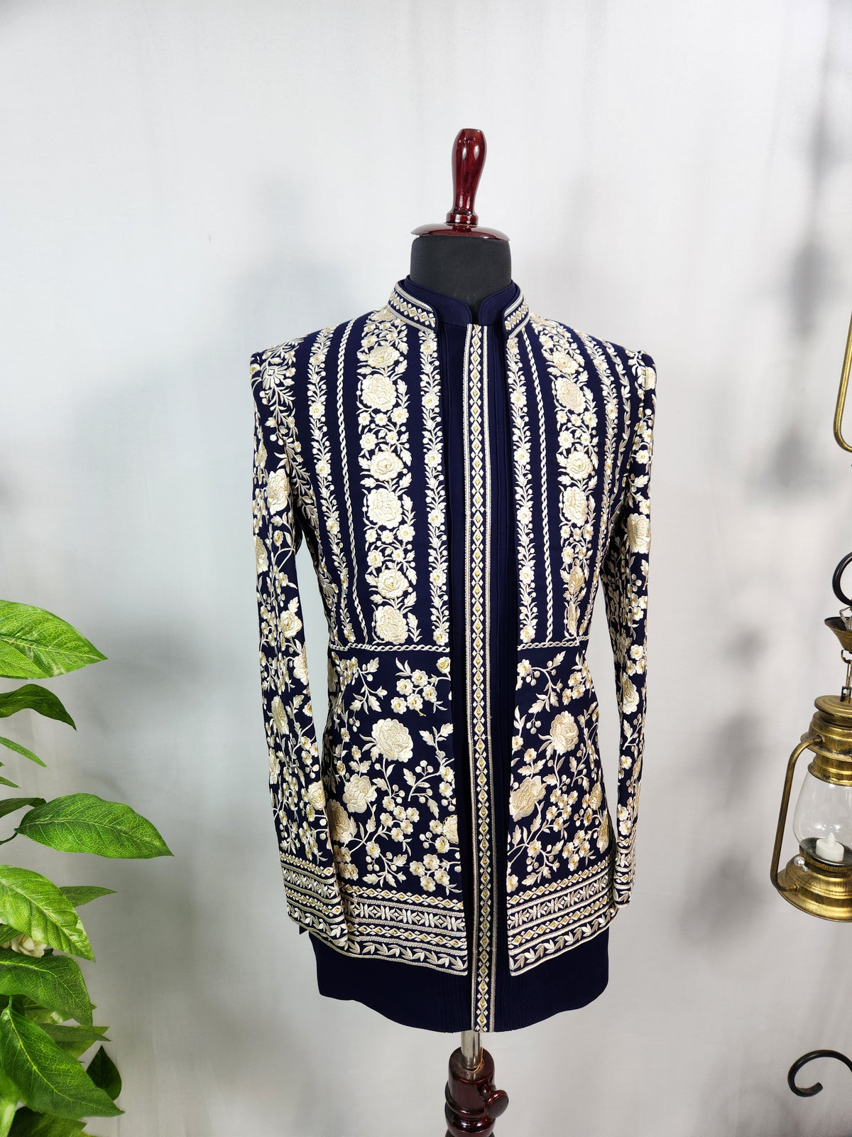 Blue Jodhpuri Suit With Shawl for Wedding – Zardozi Work | Indian Groom Outfit