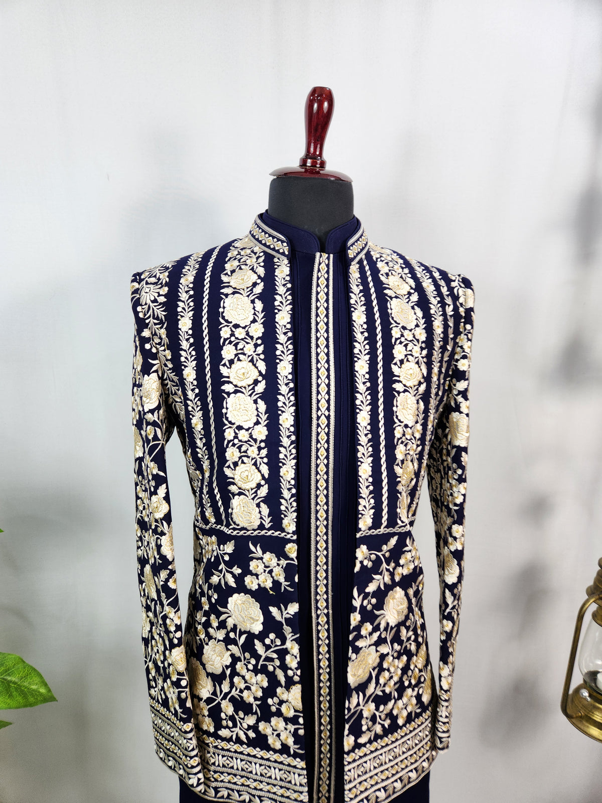 Blue Jodhpuri Suit With Shawl for Wedding – Zardozi Work | Indian Groom Outfit