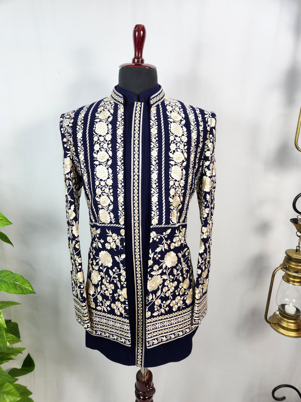 Blue Jodhpuri Suit With Shawl for Wedding – Zardozi Work | Indian Groom Outfit