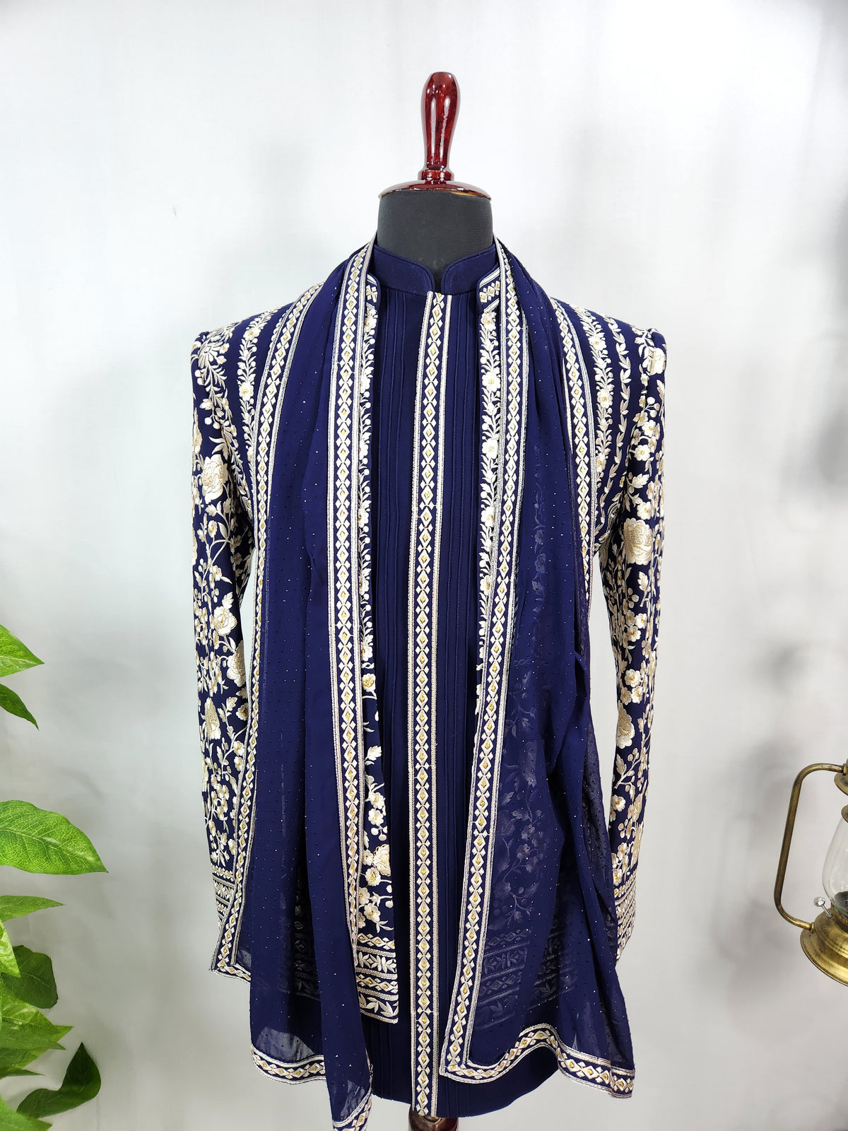 Blue Jodhpuri Suit With Shawl for Wedding – Zardozi Work | Indian Groom Outfit