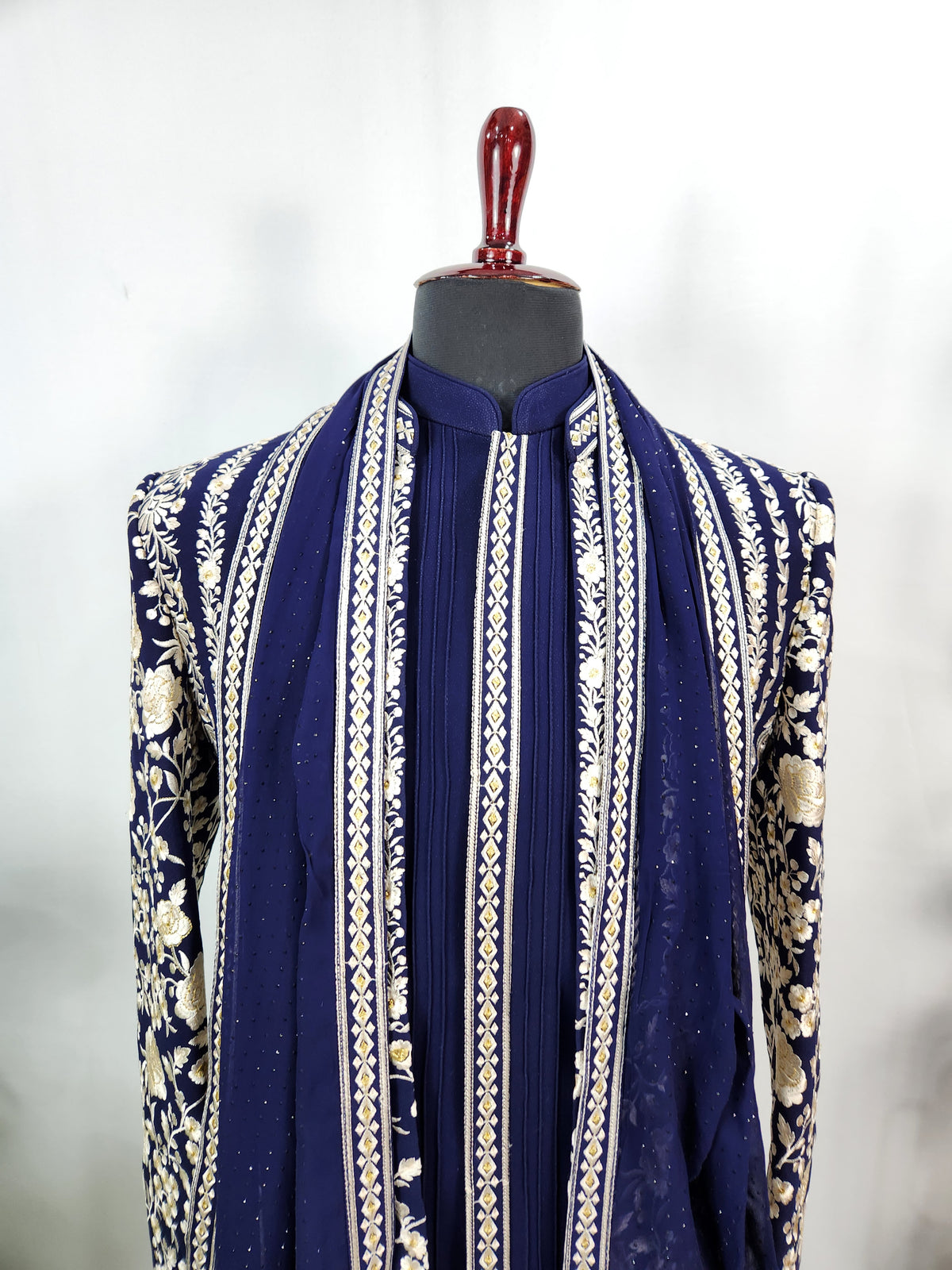 Blue Jodhpuri Suit With Shawl for Wedding – Zardozi Work | Indian Groom Outfit