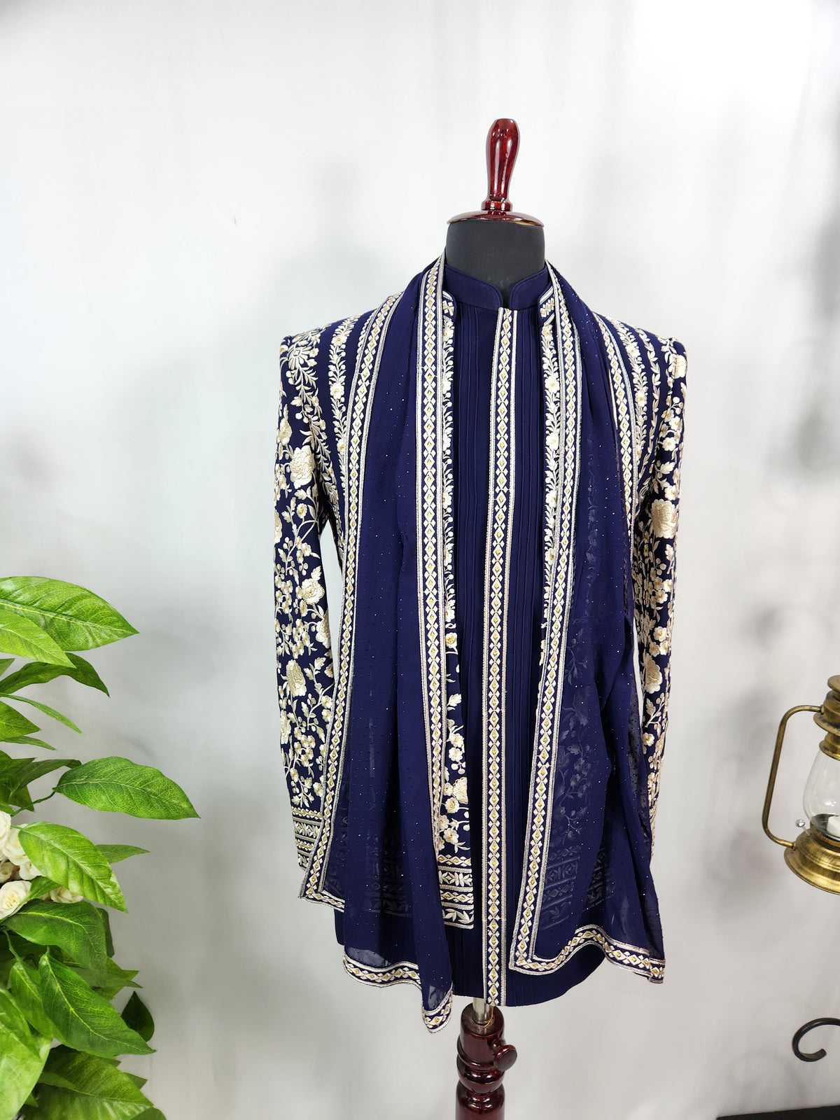 Blue Jodhpuri Suit With Shawl for Wedding – Zardozi Work | Indian Groom Outfit