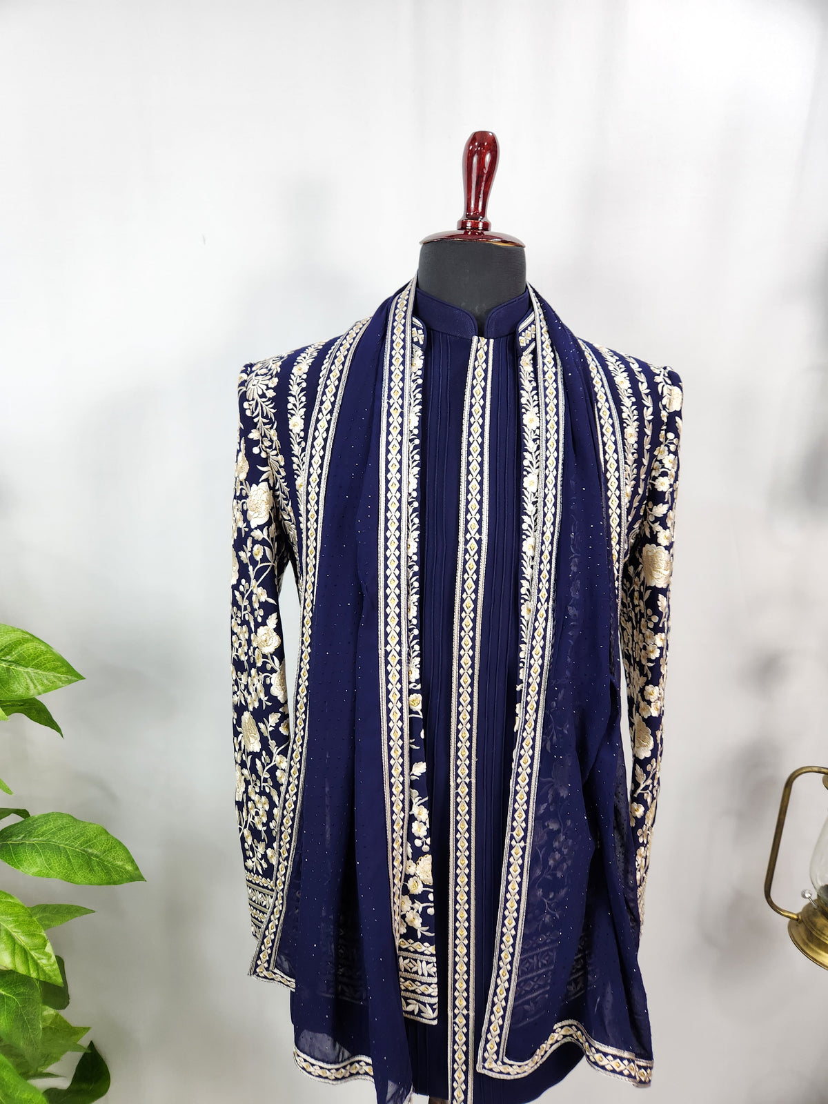 Blue Jodhpuri Suit With Shawl for Wedding – Zardozi Work | Indian Groom Outfit