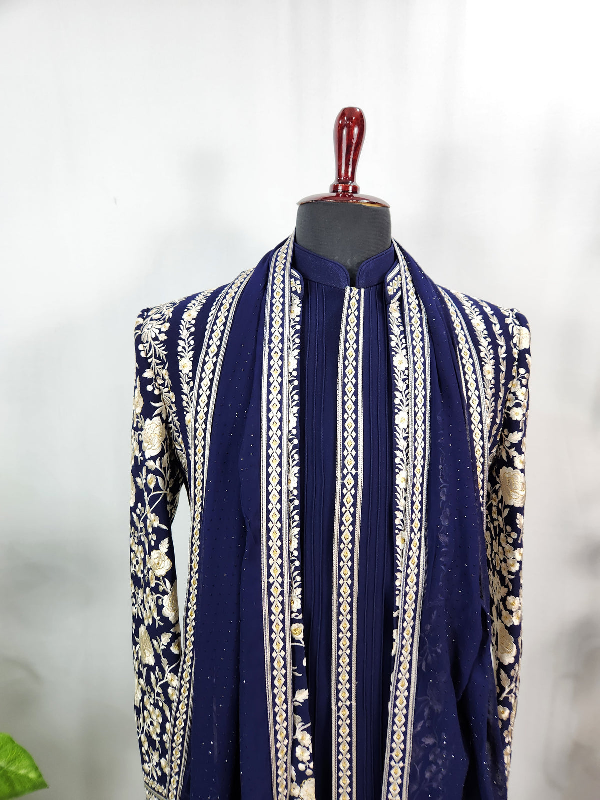 Blue Jodhpuri Suit With Shawl for Wedding – Zardozi Work | Indian Groom Outfit