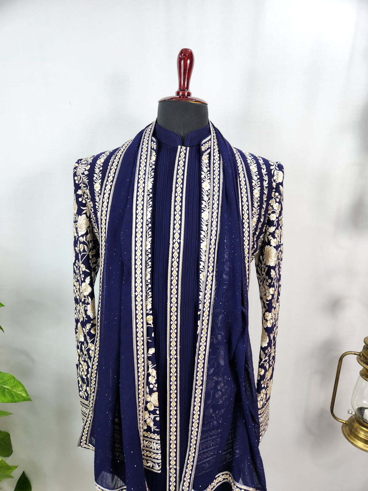 Blue Jodhpuri Suit With Shawl for Wedding – Zardozi Work | Indian Groom Outfit