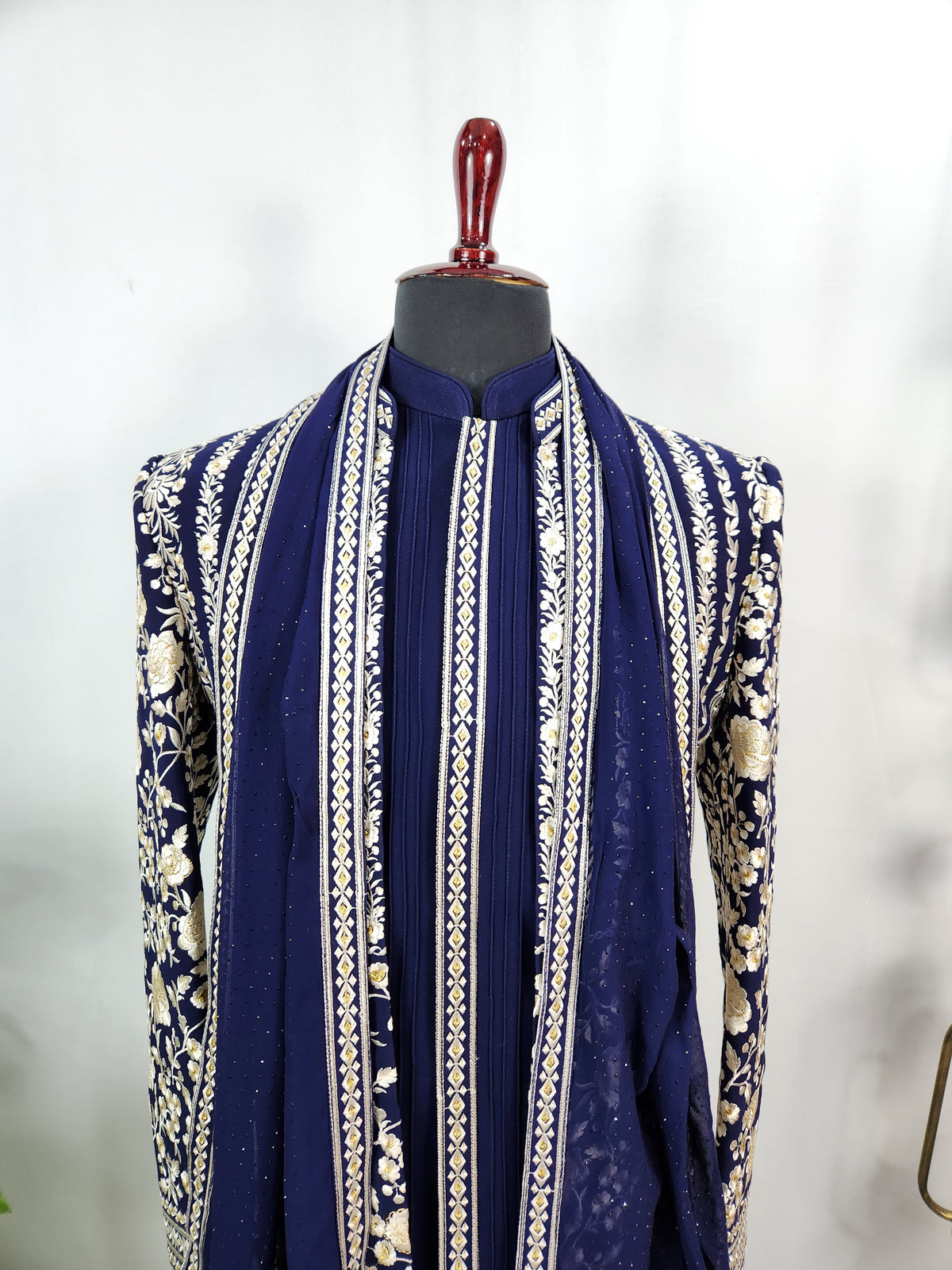 Blue Jodhpuri Suit With Shawl for Wedding – Zardozi Work | Indian Groom Outfit