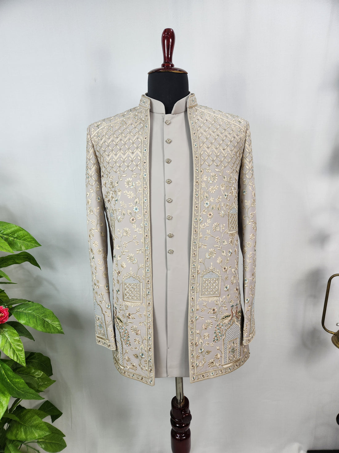 Gray Indo-Western Sherwani for Men | Indian Groom Wedding Outfit