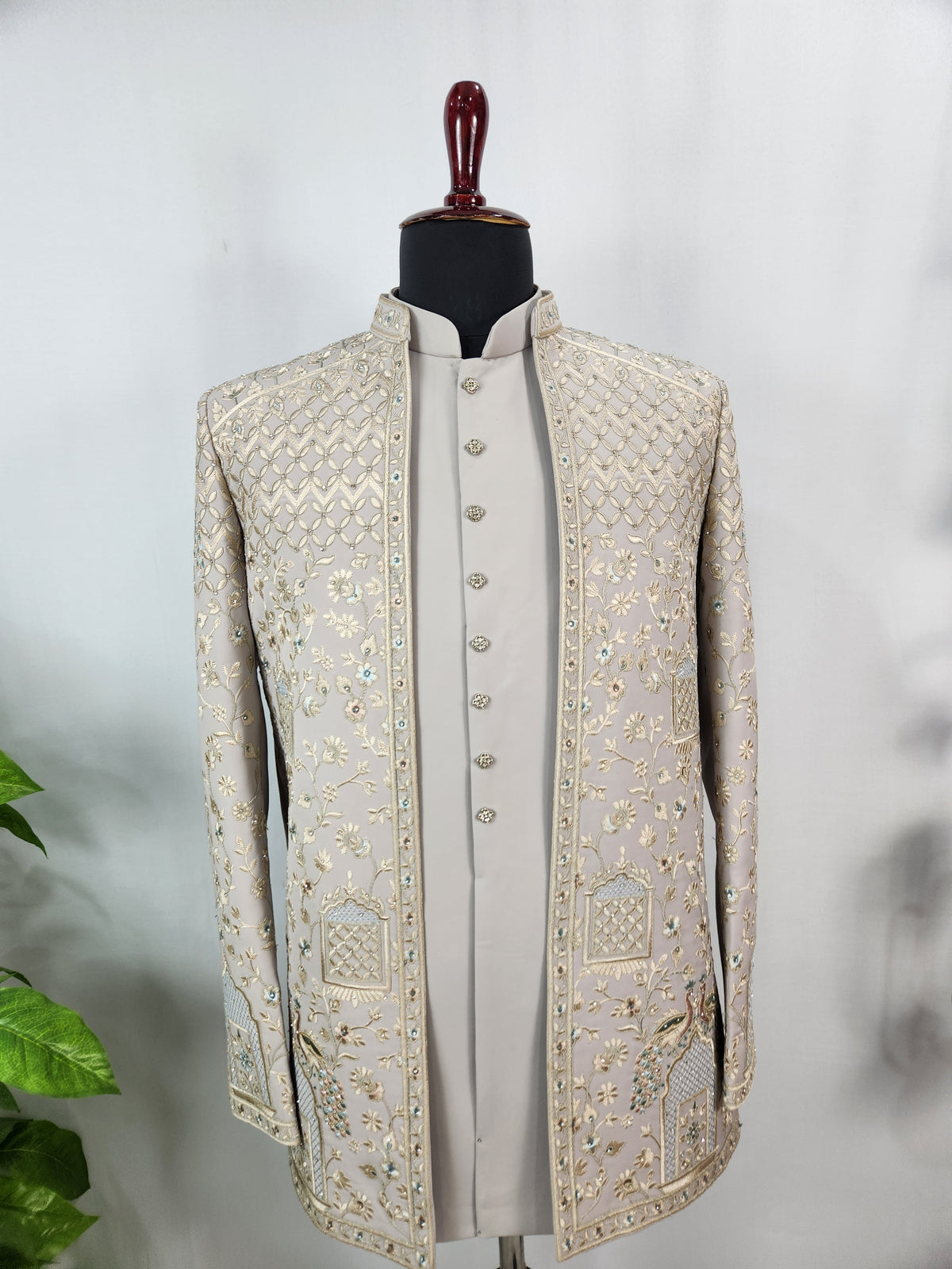 Gray Indo-Western Sherwani for Men | Indian Groom Wedding Outfit