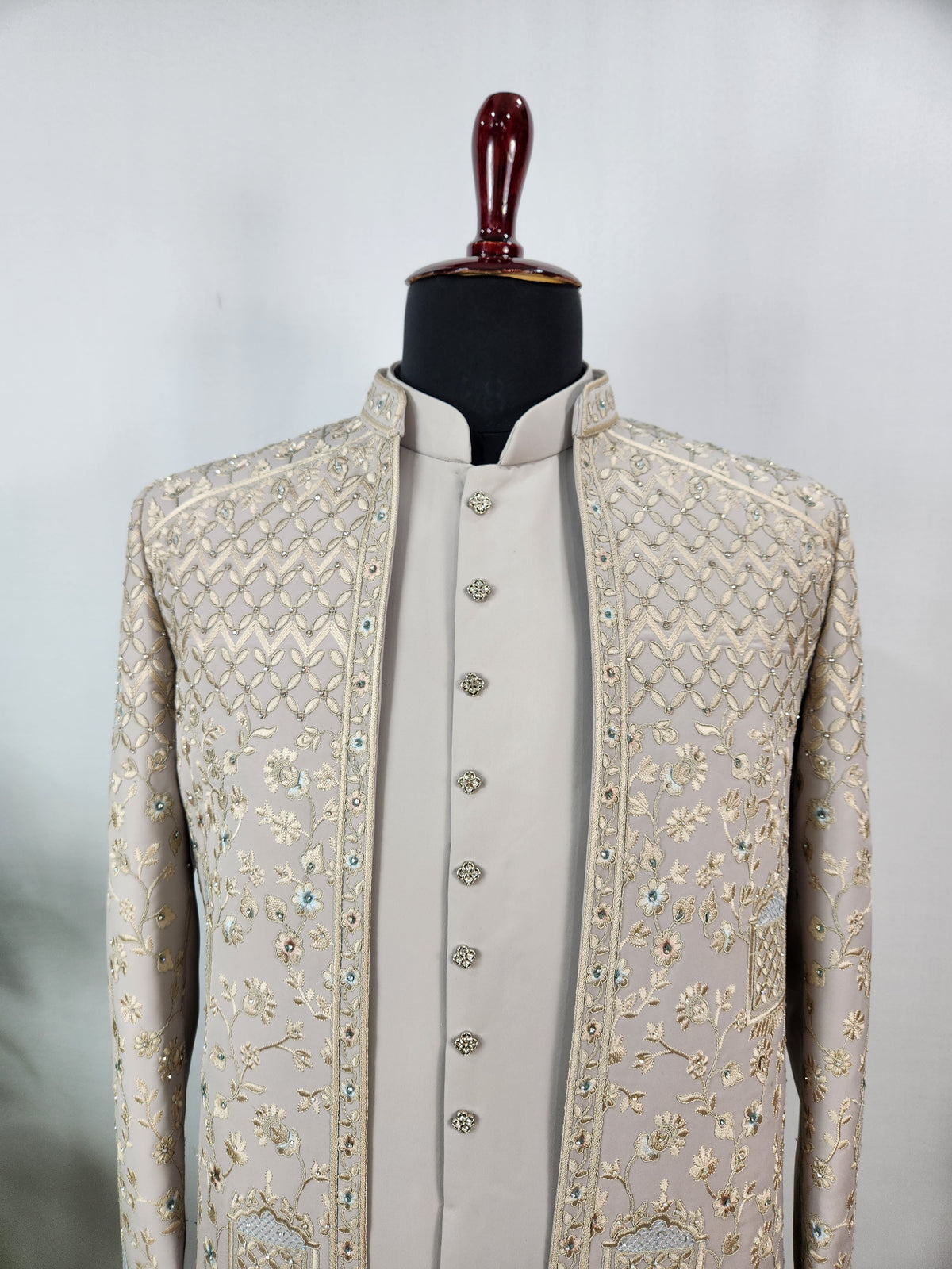 Gray Indo-Western Sherwani for Men | Indian Groom Wedding Outfit