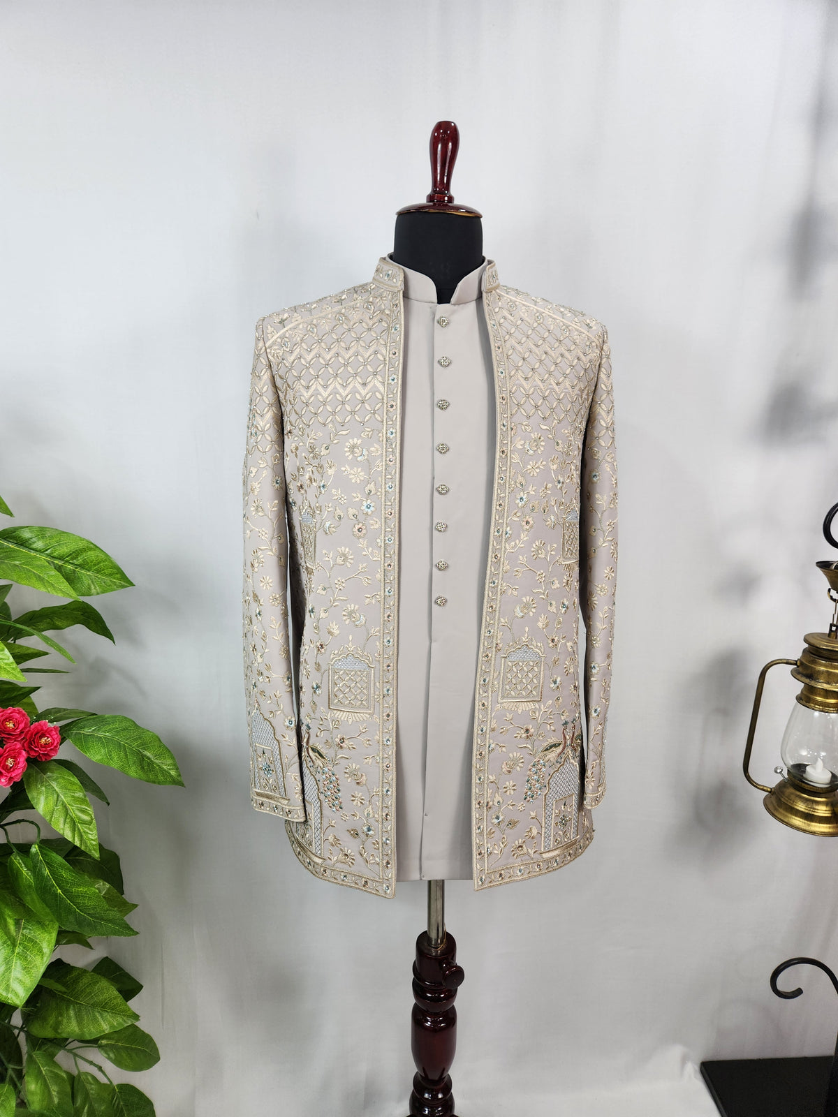 Gray Indo-Western Sherwani for Men | Indian Groom Wedding Outfit