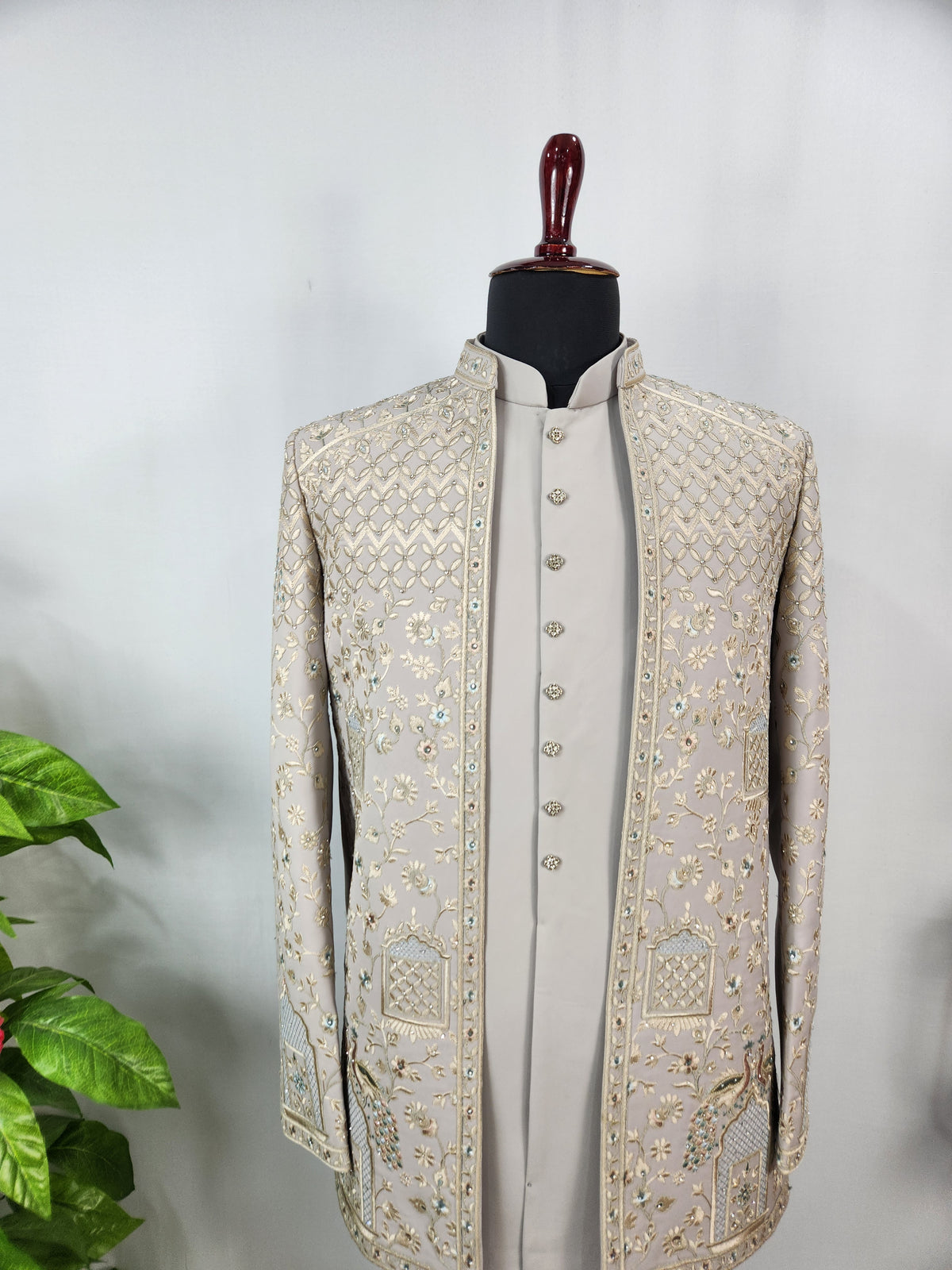 Gray Indo-Western Sherwani for Men | Indian Groom Wedding Outfit