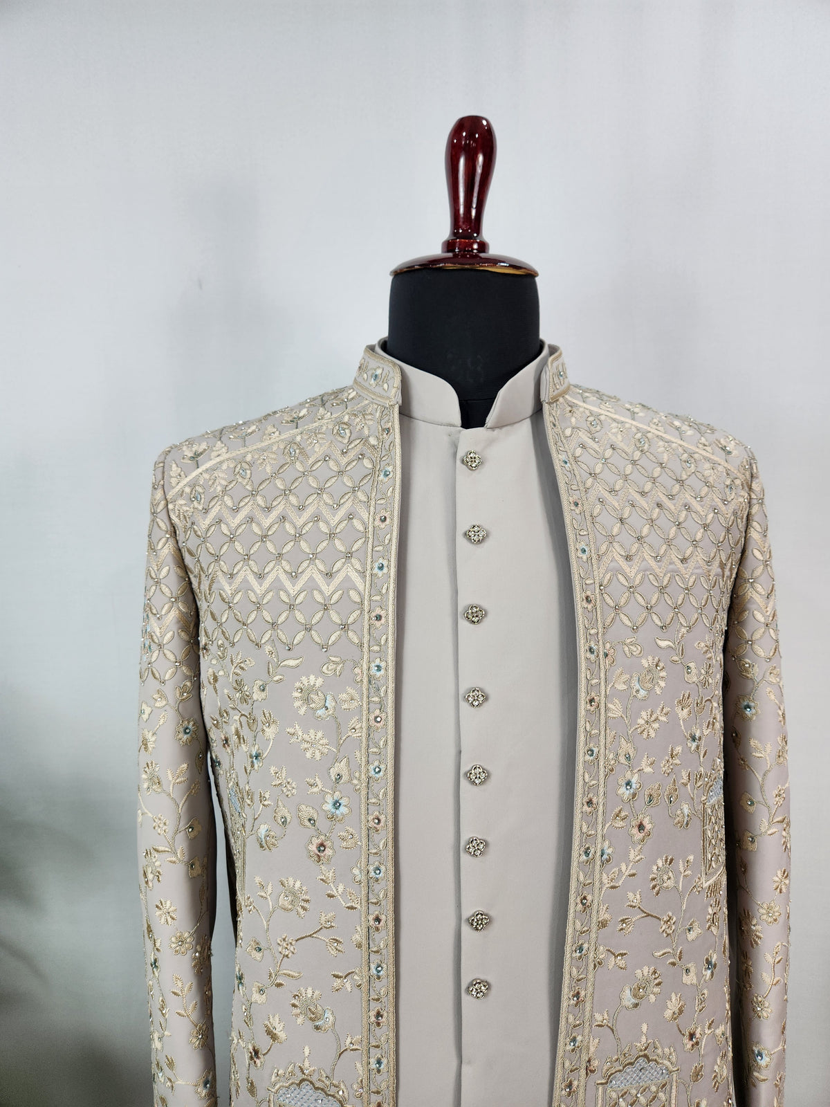 Gray Indo-Western Sherwani for Men | Indian Groom Wedding Outfit