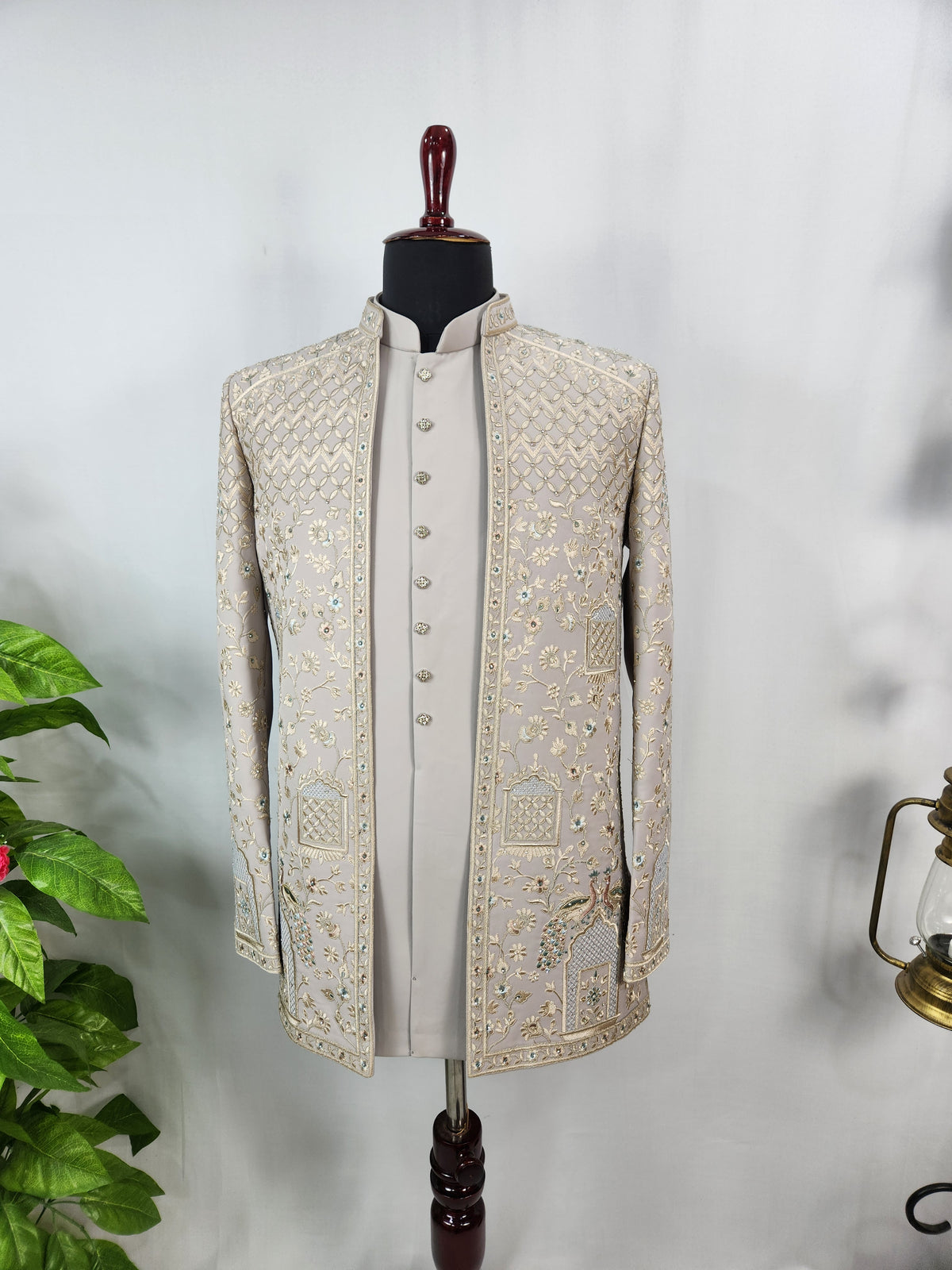 Gray Indo-Western Sherwani for Men | Indian Groom Wedding Outfit