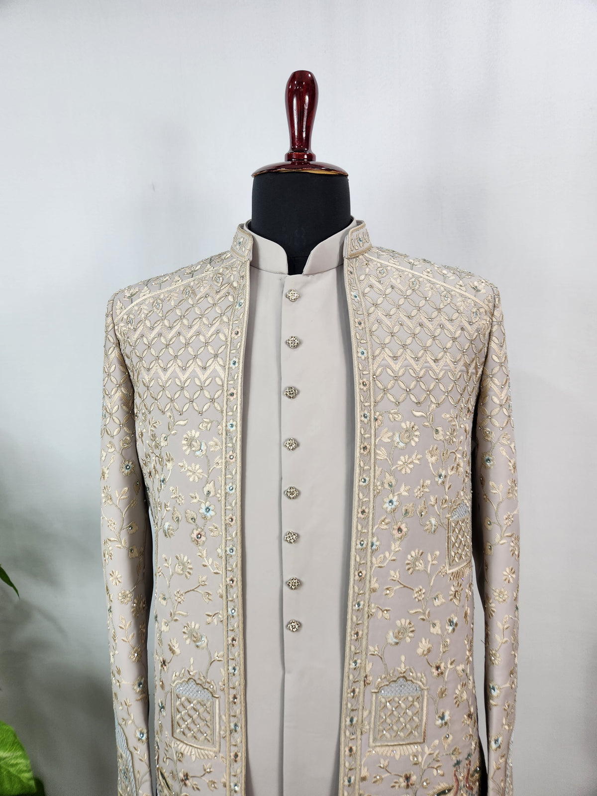 Gray Indo-Western Sherwani for Men | Indian Groom Wedding Outfit
