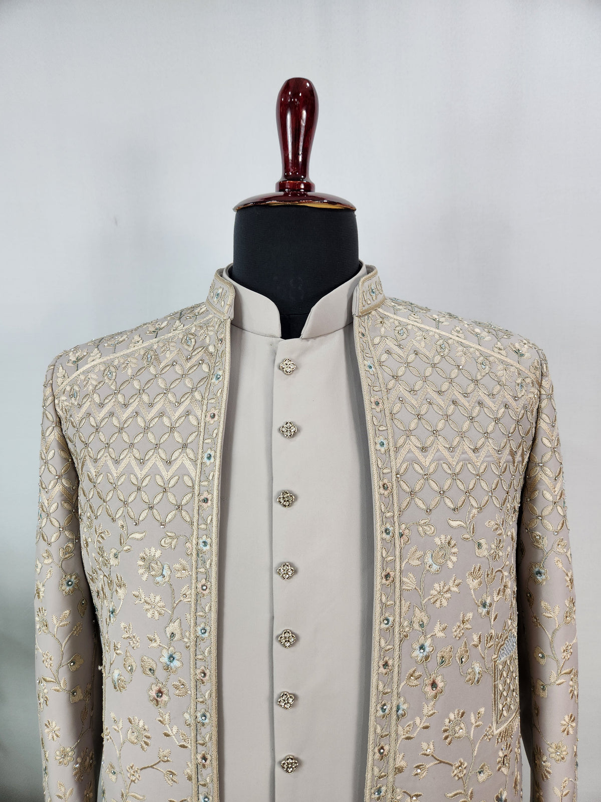 Gray Indo-Western Sherwani for Men | Indian Groom Wedding Outfit