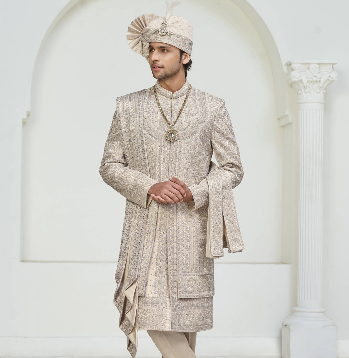 Rose Gold Wedding Groom Sherwani - 2 layer Diamond Studded | Sherwani For Men