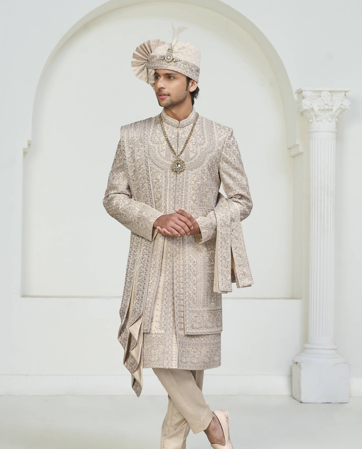 Rose Gold Wedding Groom Sherwani - 2 layer Diamond Studded | Sherwani For Men