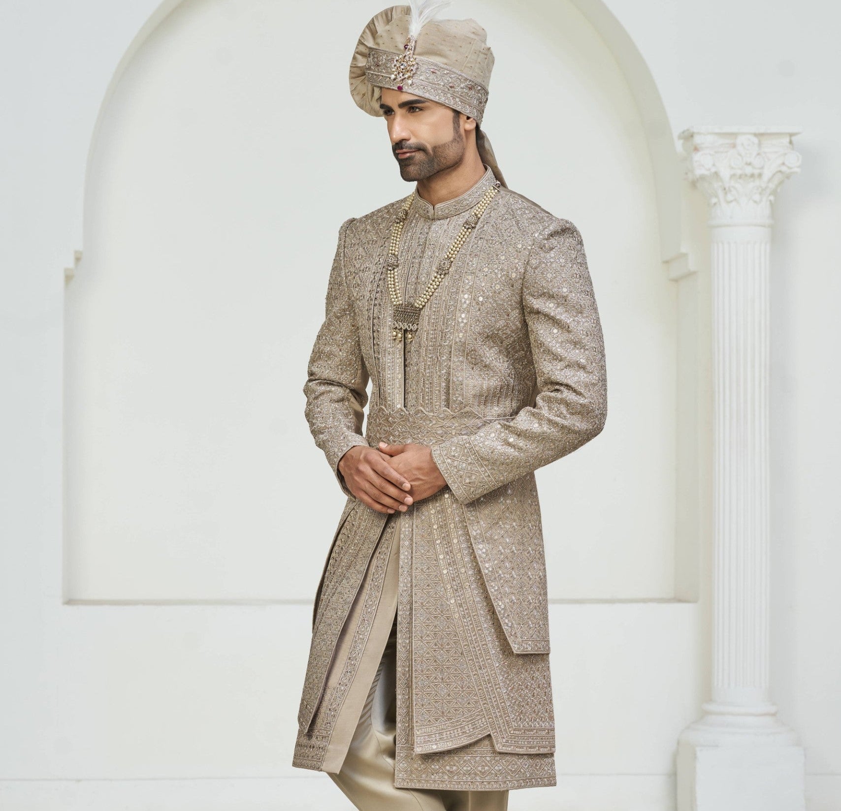 Copper Golden Groom Sherwani - 3 Layer Design | Sherwani For Men