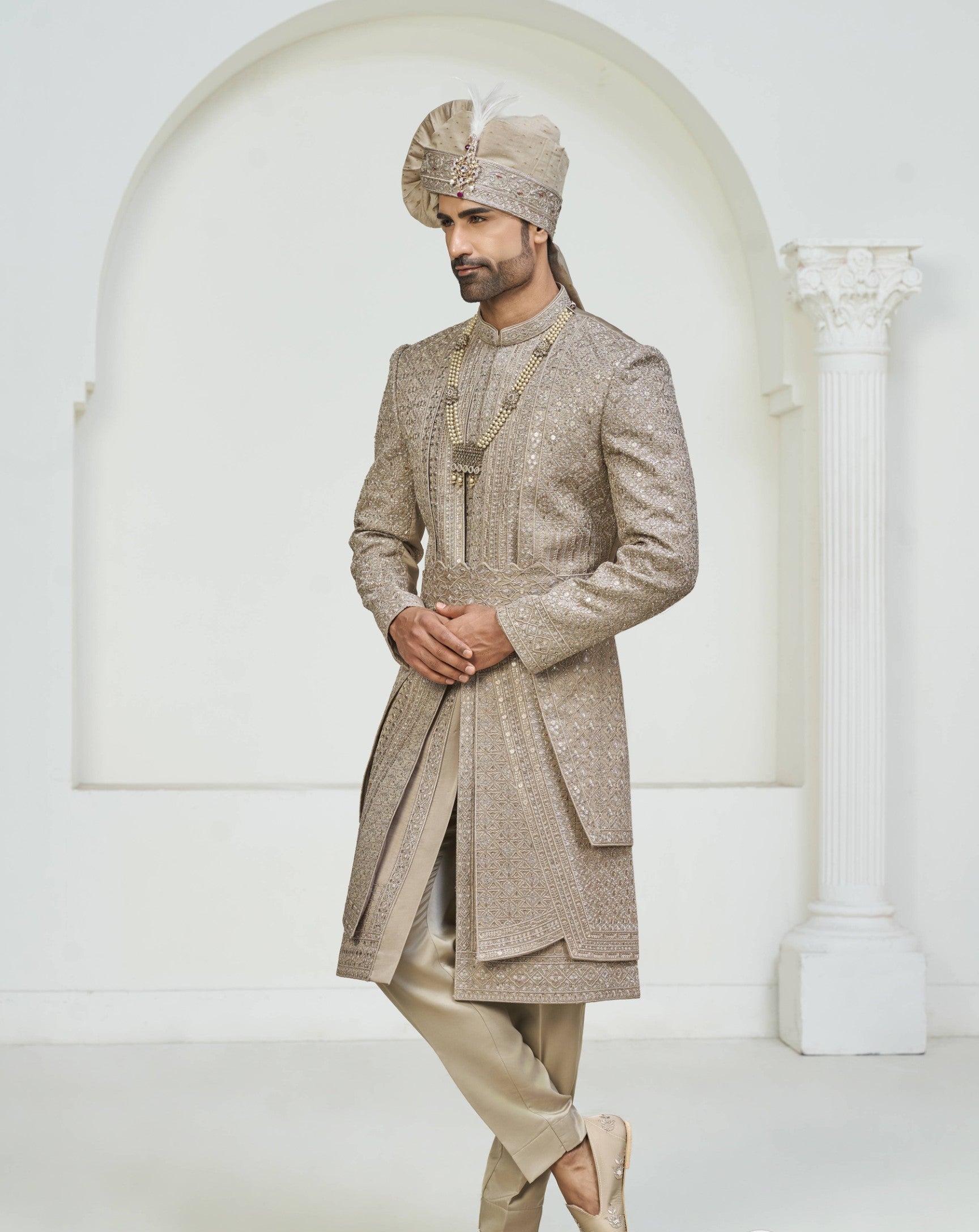 Copper Golden Groom Sherwani - 3 Layer Design | Sherwani For Men