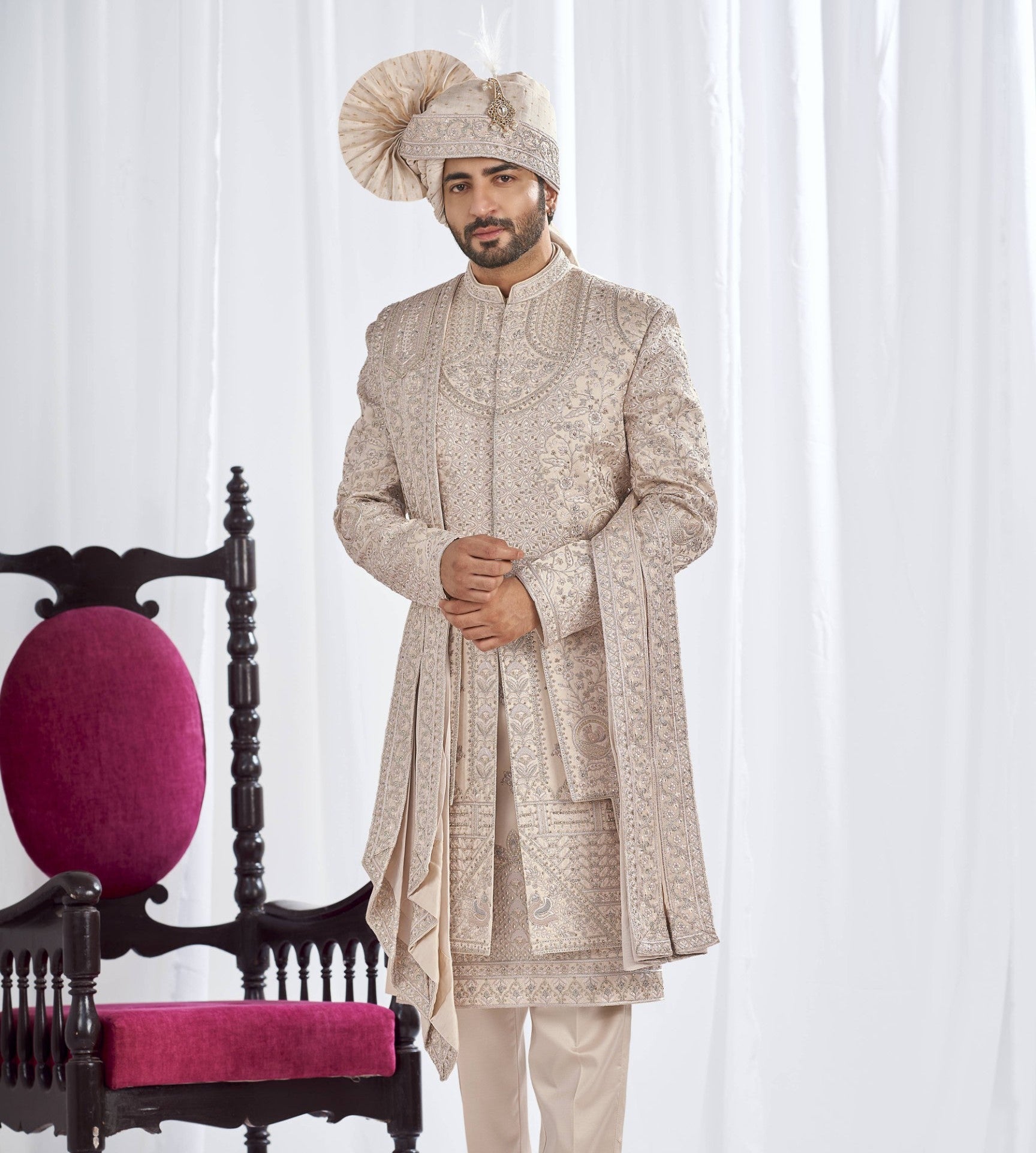 Rose Gold Wedding Groom Sherwani - 3 layer Diamond Studded | Sherwani For Men