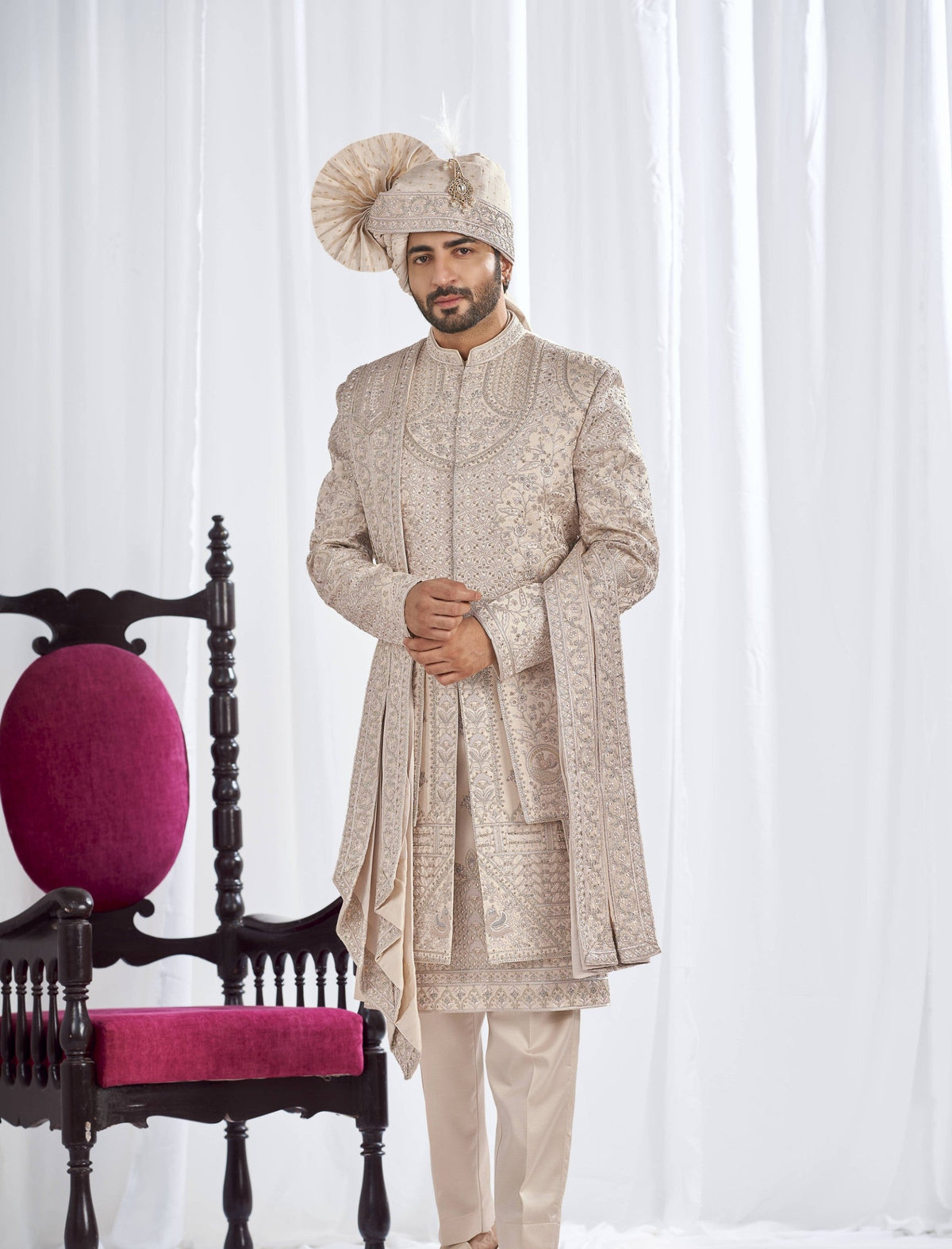 Rose Gold Wedding Groom Sherwani - 3 layer Diamond Studded | Sherwani For Men