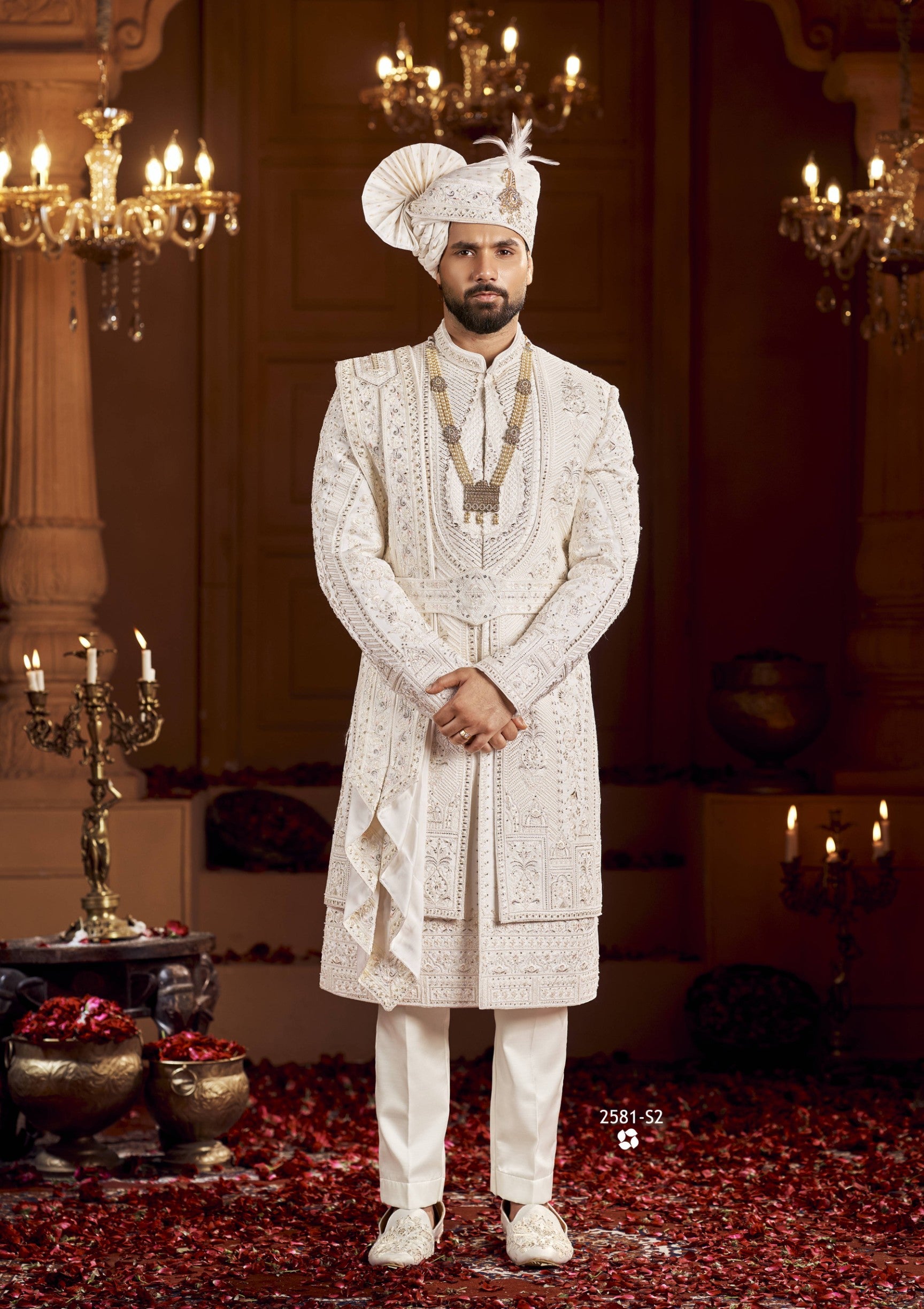 White Wedding Groom Sherwani - 2 Layer Design | Sherwani For Men