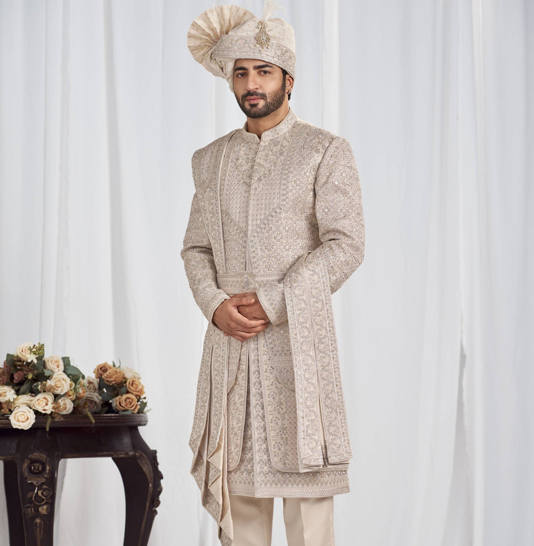 Rose Gold Wedding Groom Sherwani - 2 layer Diamond Studded | Sherwani For Men