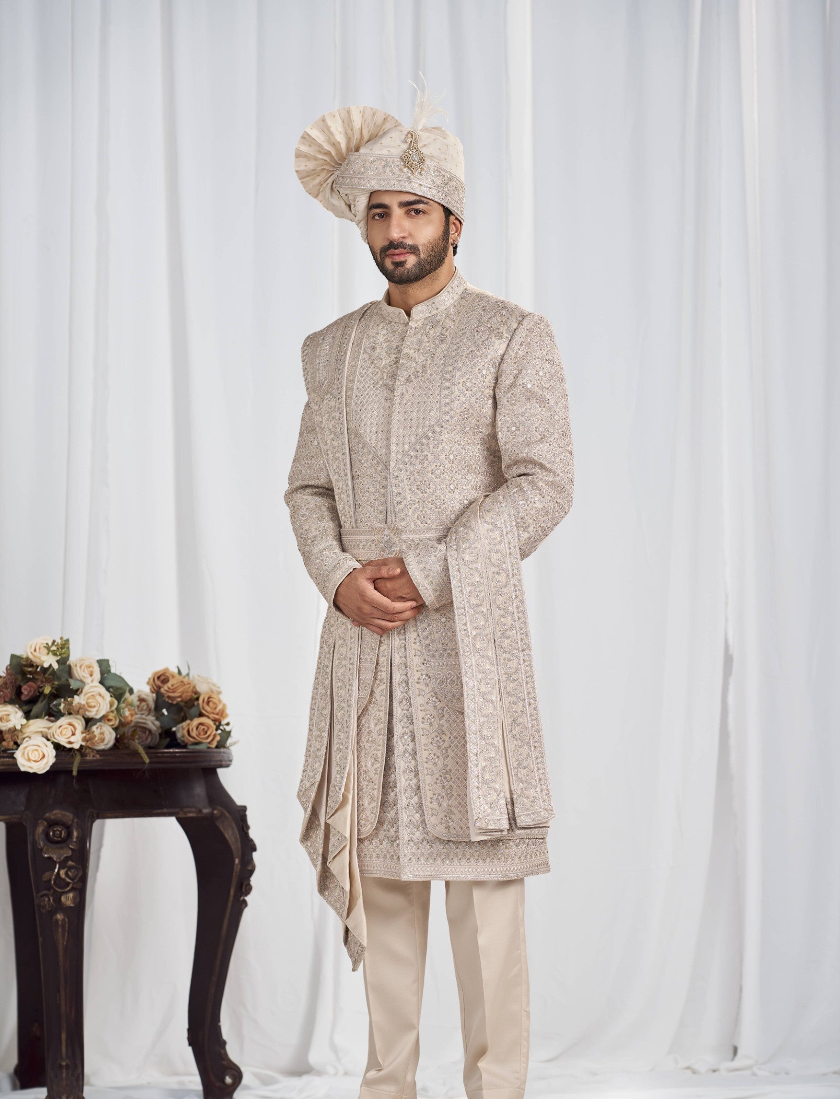 Rose Gold Wedding Groom Sherwani - 2 layer Diamond Studded | Sherwani For Men