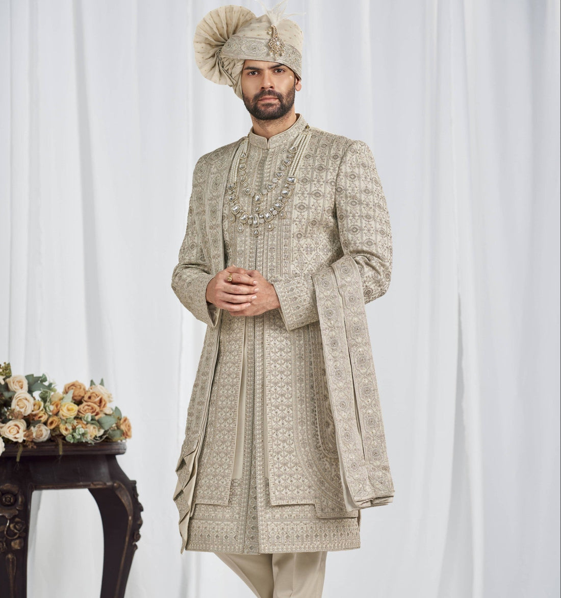 Pistachio Wedding Groom Sherwani - 3 Layer Design | Sherwani For Men