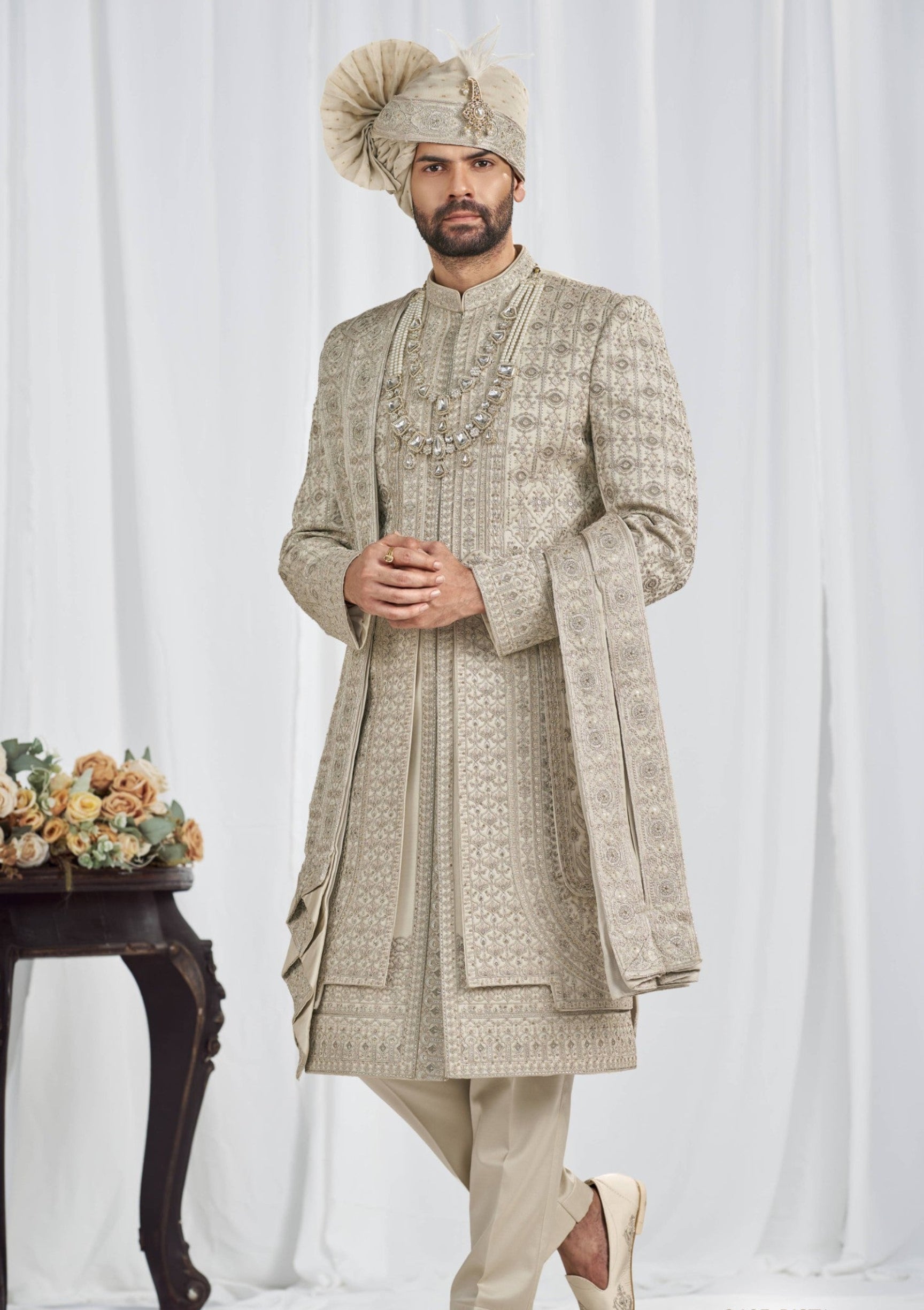 Pistachio Wedding Groom Sherwani - 3 Layer Design | Sherwani For Men