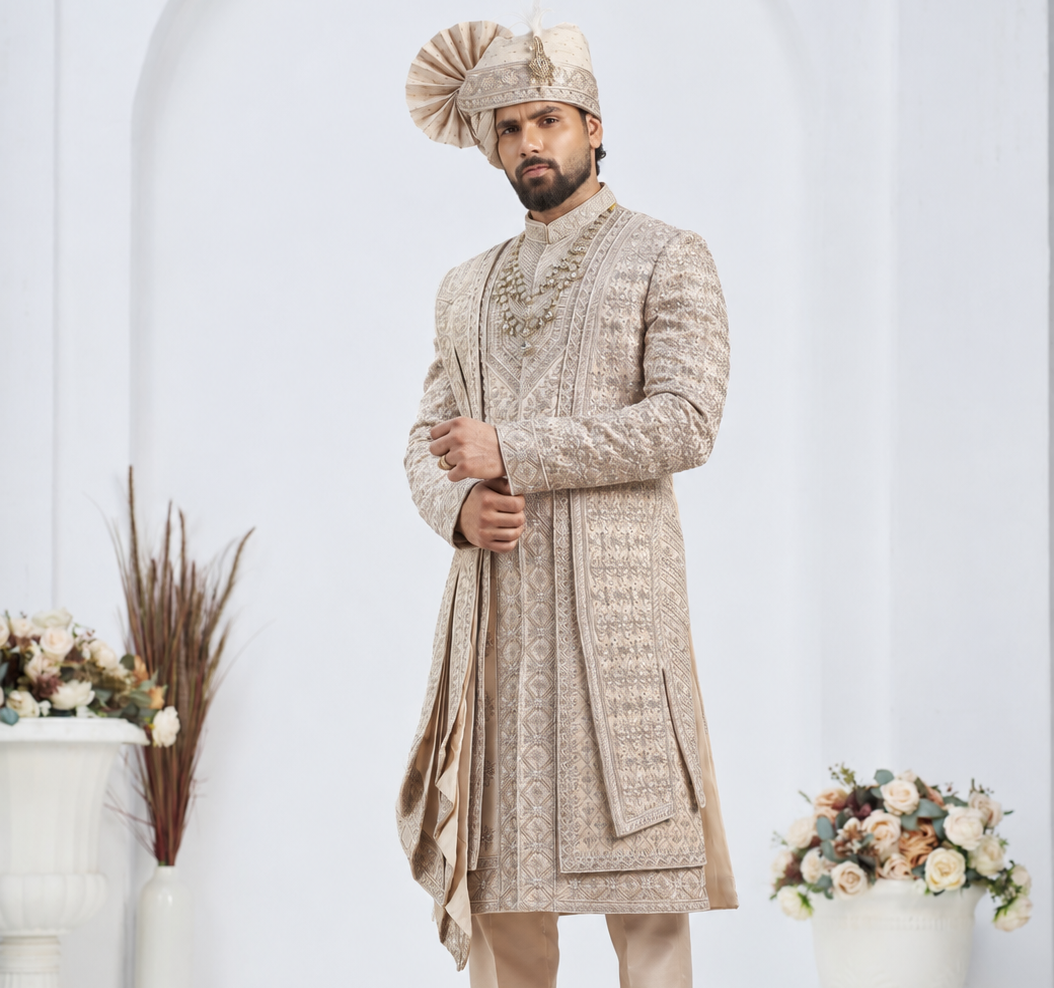 Rose Gold Wedding Groom Sherwani - 3 layer Diamond Studded | Sherwani For Men