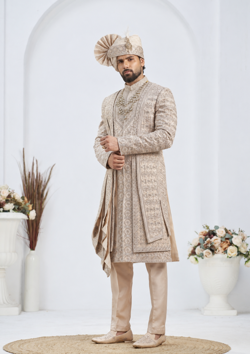 Rose Gold Wedding Groom Sherwani - 3 layer Diamond Studded | Sherwani For Men