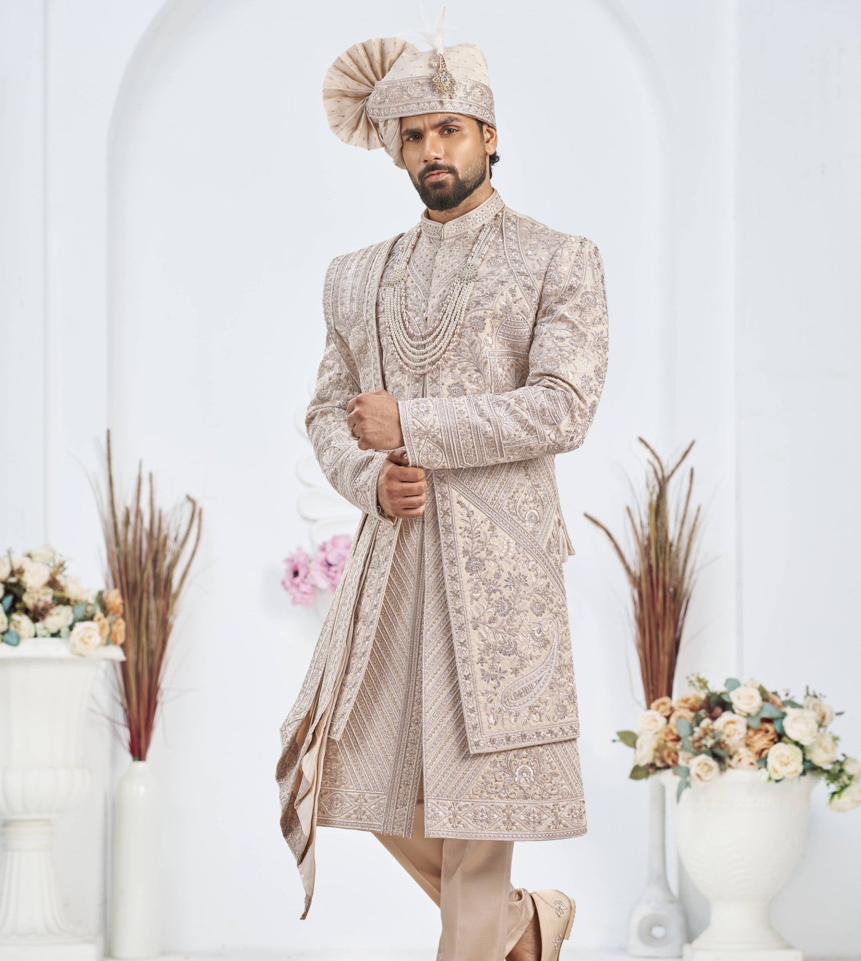 Rose Gold Wedding Groom Sherwani - 2 layer Diamond Studded | Sherwani For Men