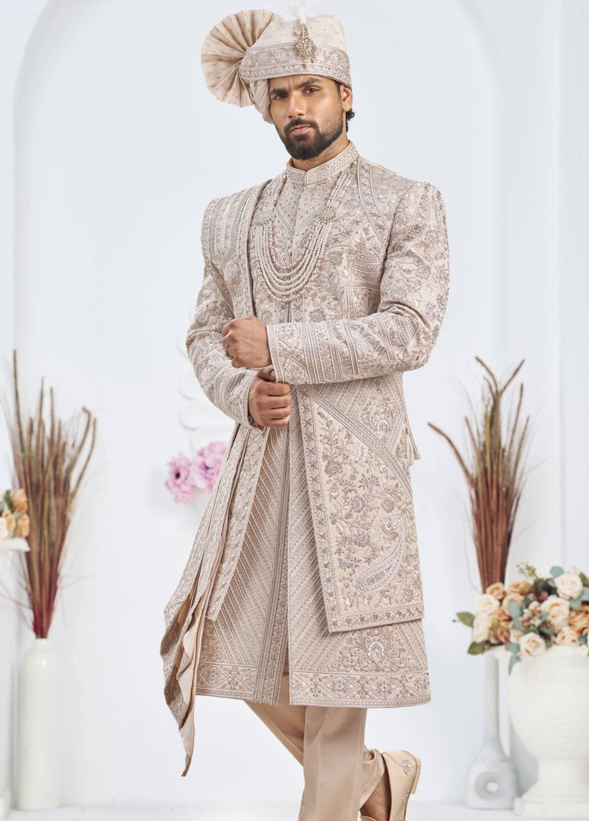 Rose Gold Wedding Groom Sherwani - 2 layer Diamond Studded | Sherwani For Men
