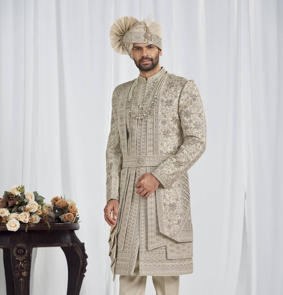 Pistachio Wedding Groom Sherwani - 3 Layer Design | Sherwani For Men