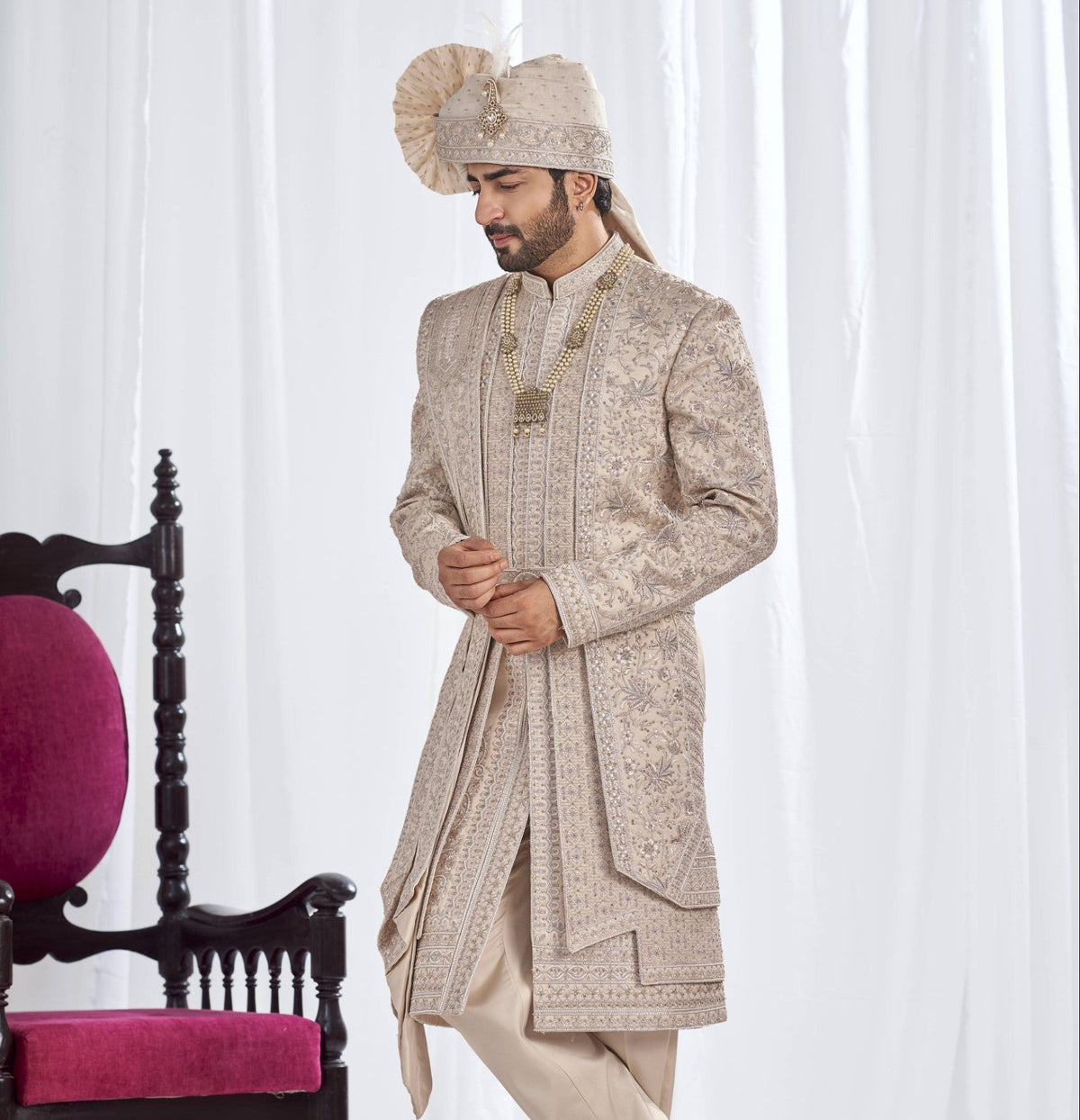 Rose Gold Wedding Groom Sherwani - 3 layer Diamond Studded | Sherwani For Men