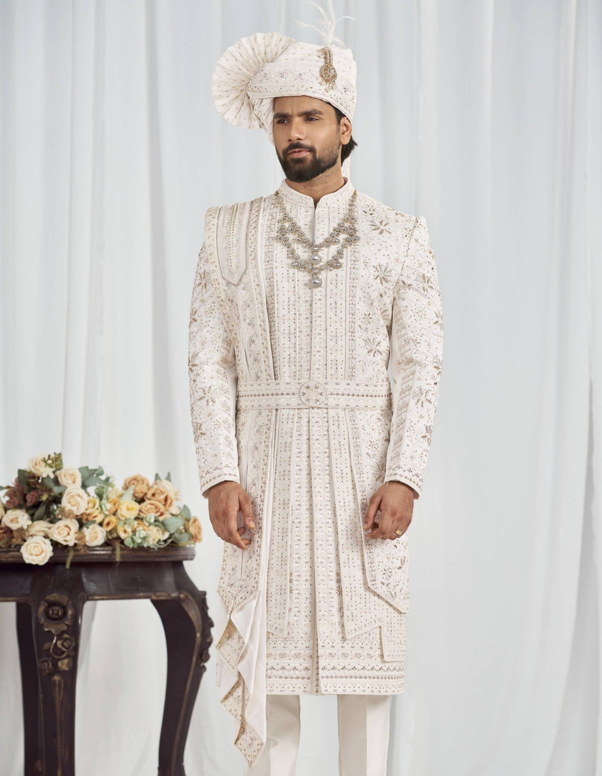 White Wedding Groom Sherwani - 3 Layer Design | Sherwani For Men