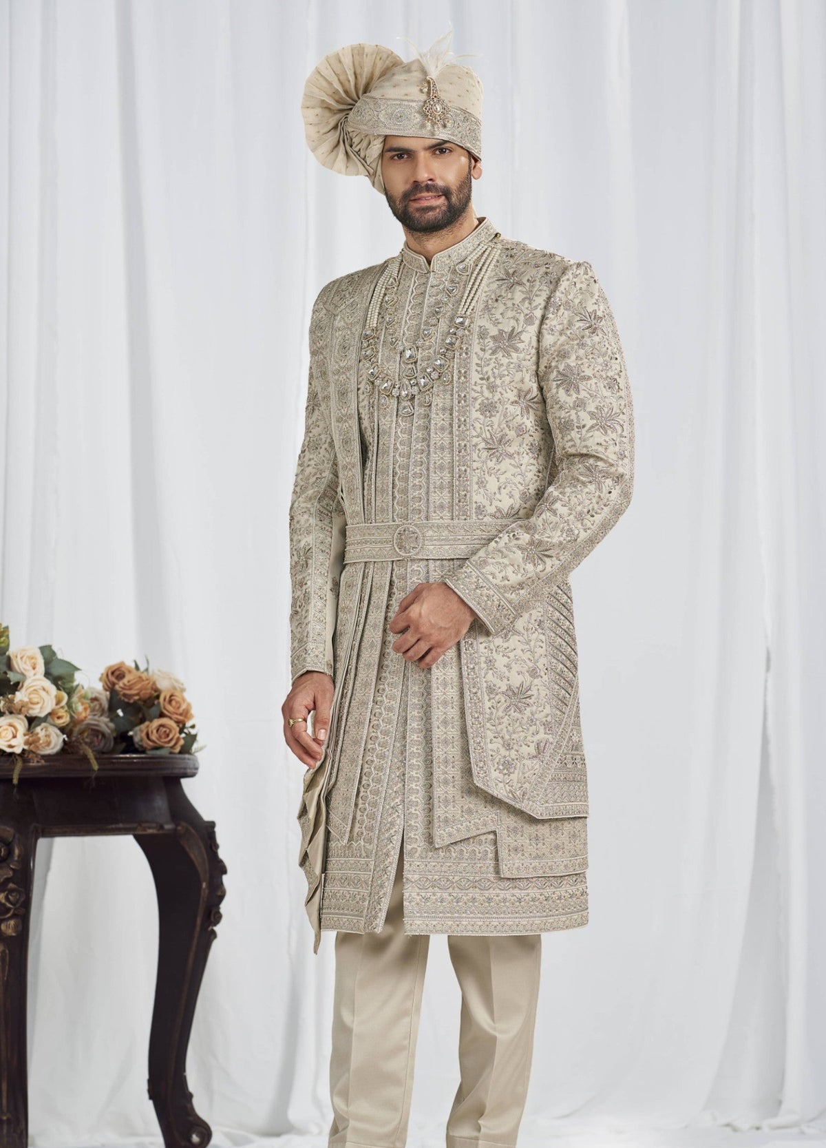 Pistachio Wedding Groom Sherwani - 3 Layer Design | Sherwani For Men