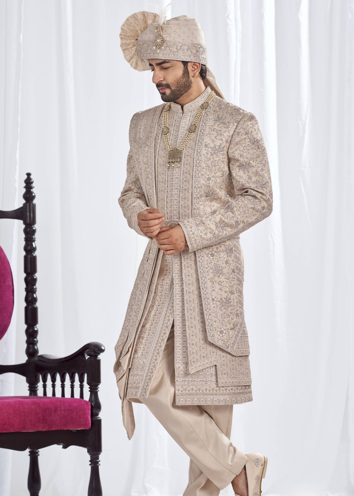 Rose Gold Wedding Groom Sherwani - 3 layer Diamond Studded | Sherwani For Men